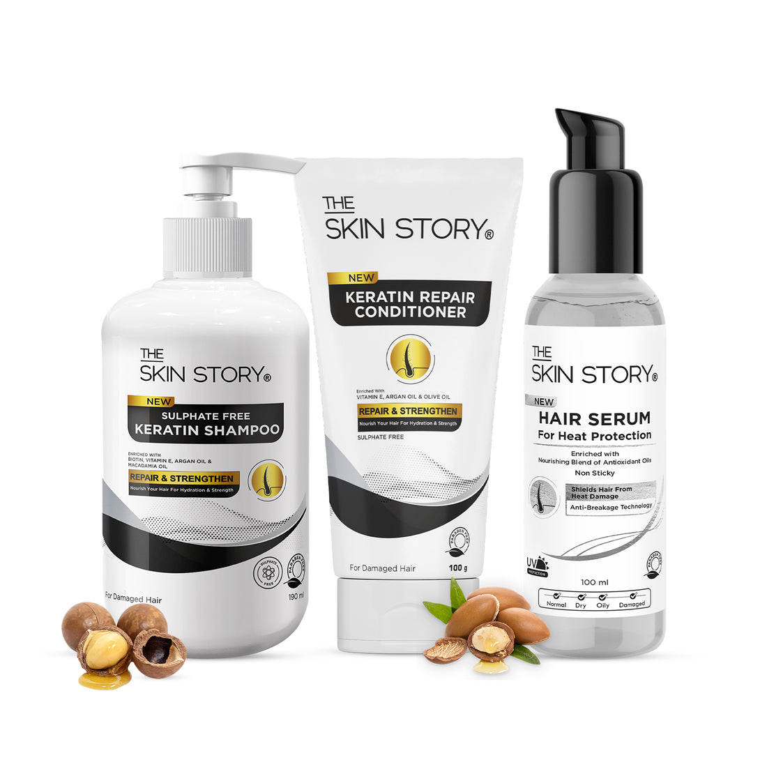 The Skin Story Hair Styling Essentials (CTP) (The Skin Story Sulphate Free Shampoo, 190ml The Skin Story Sulphate Free Conditioner, 100g The Skin Story Heat Protection Serum, 100ml)