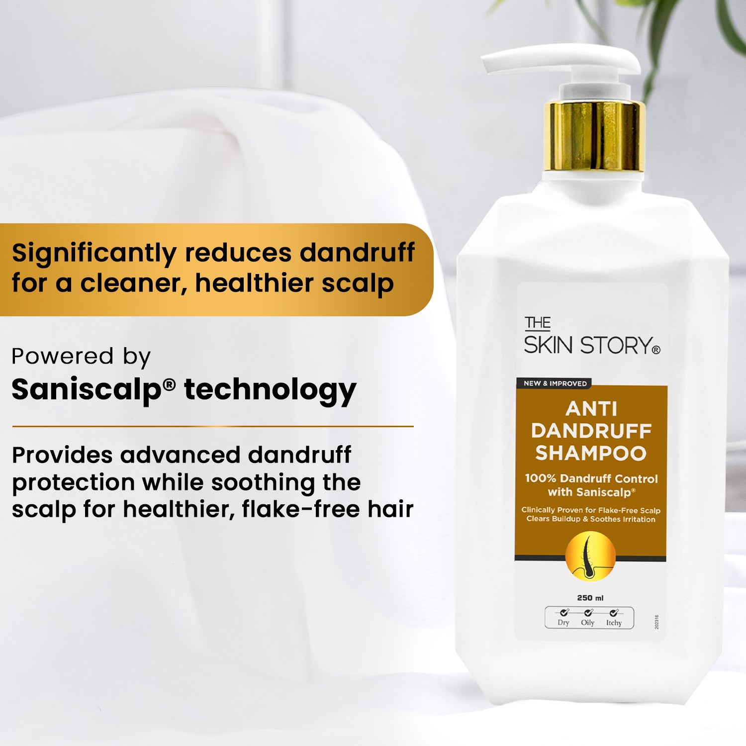 Dandruff Control Shampoo Flake-Free & Hydrating Saniscalp & Argan Oil Formula 250ml