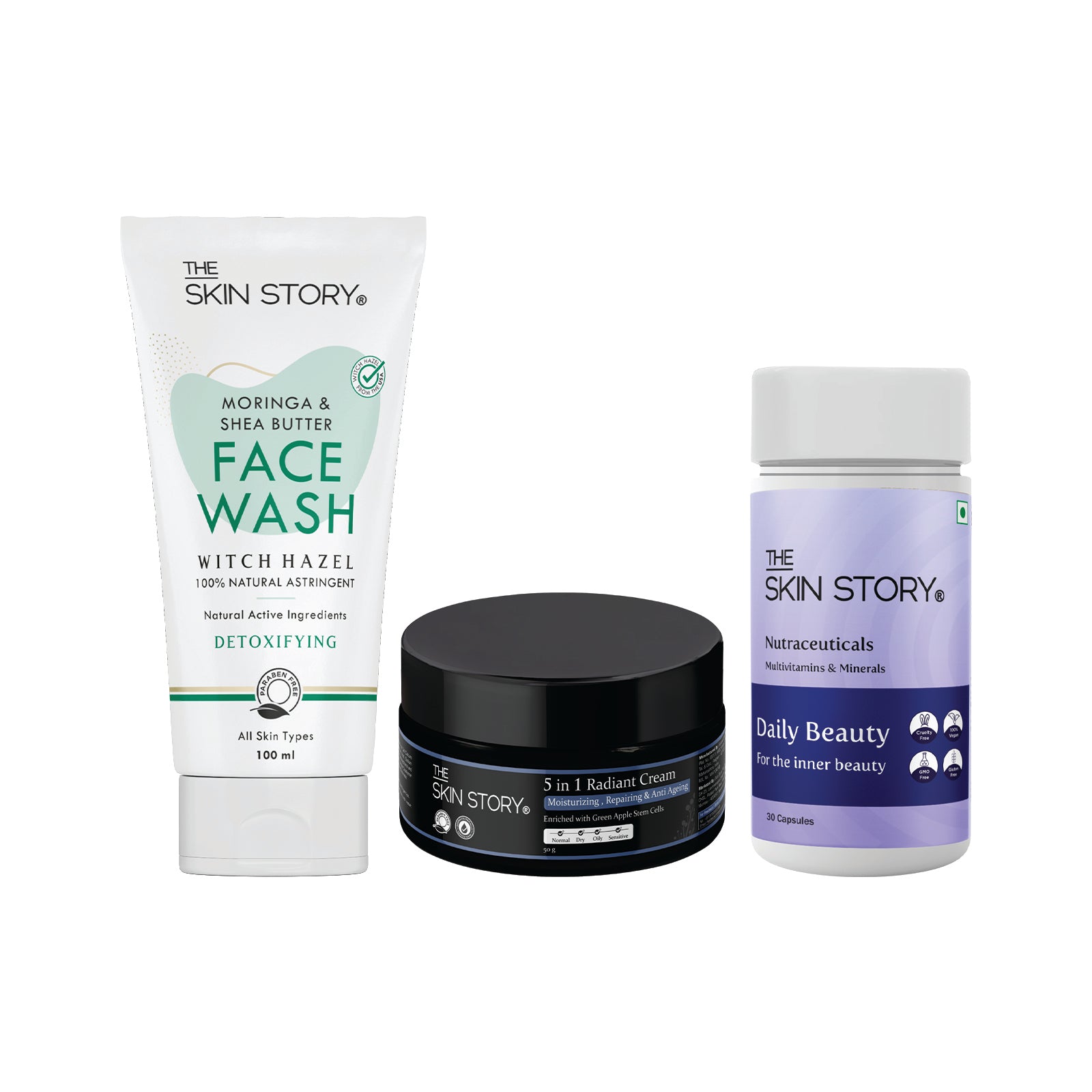 Anti Aging Combo | Radiant Day Cream | Moringa Facewash | Daily Beauty Multivitamins