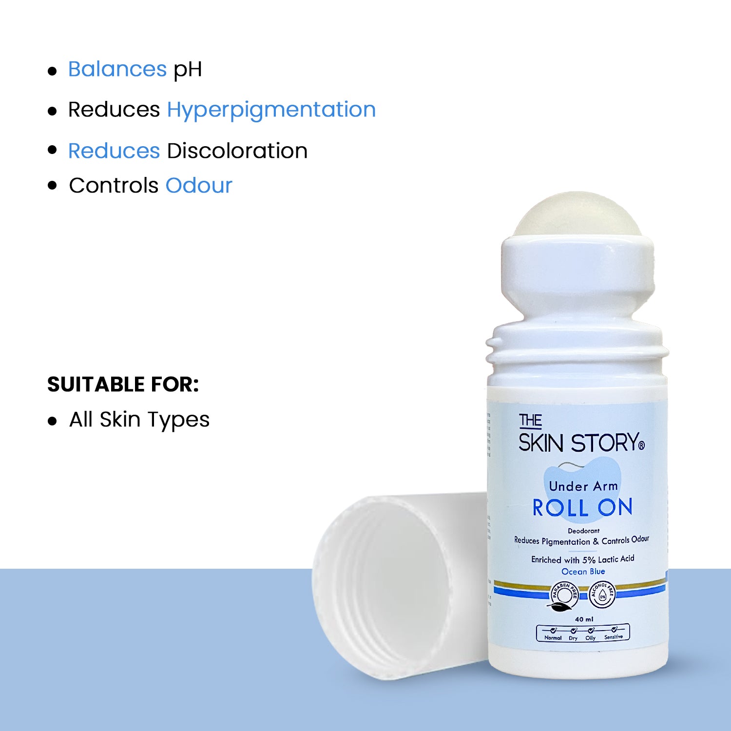 Under Arm Roll On Lactic Acid 5% Odour Control & Reduces Underarm Pigmentation 20 ml