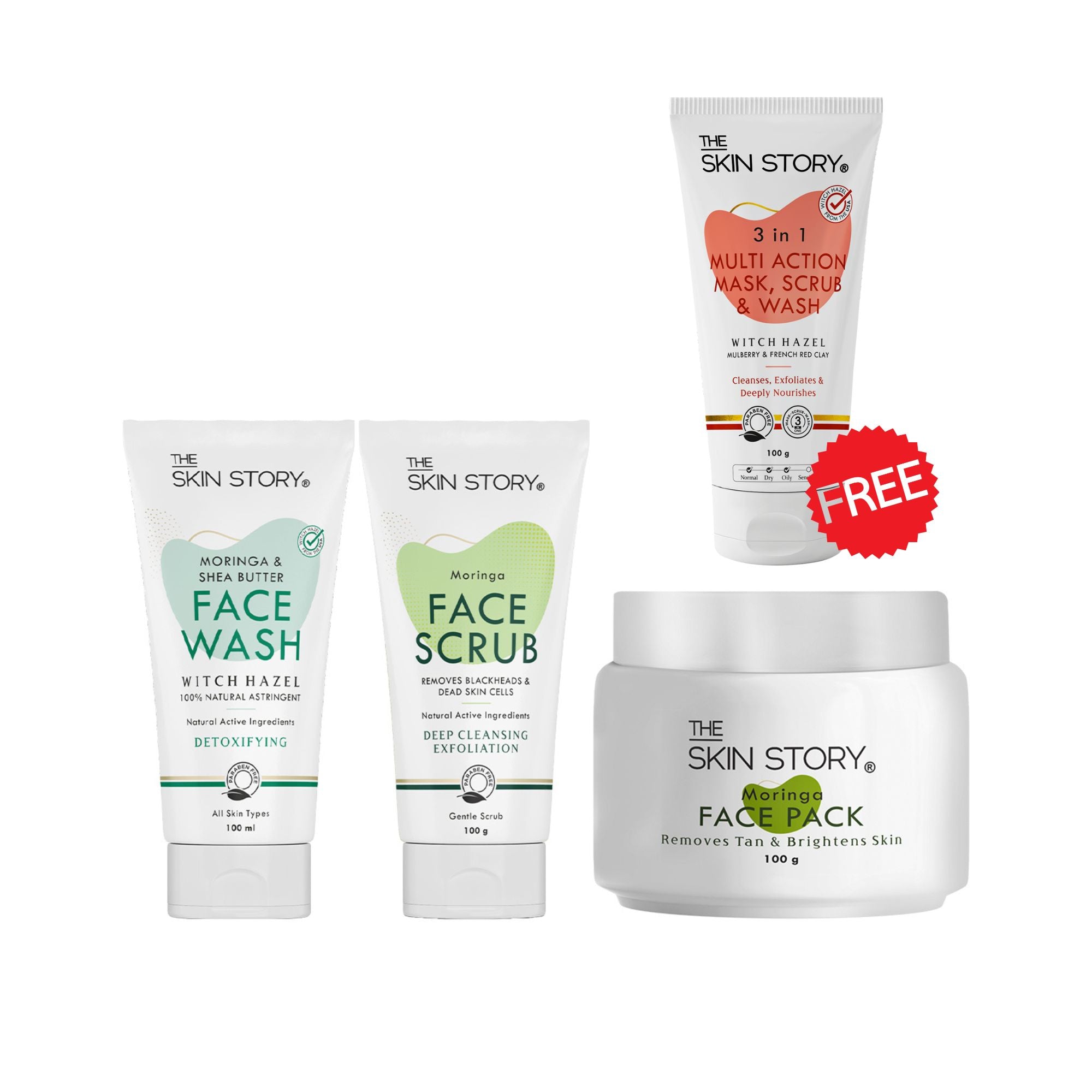 Face Care Kit for Dull Skin (Face Wash + Face Scrub + Face Pack) Deep Cleansing & Moisturisation | Moringa Care