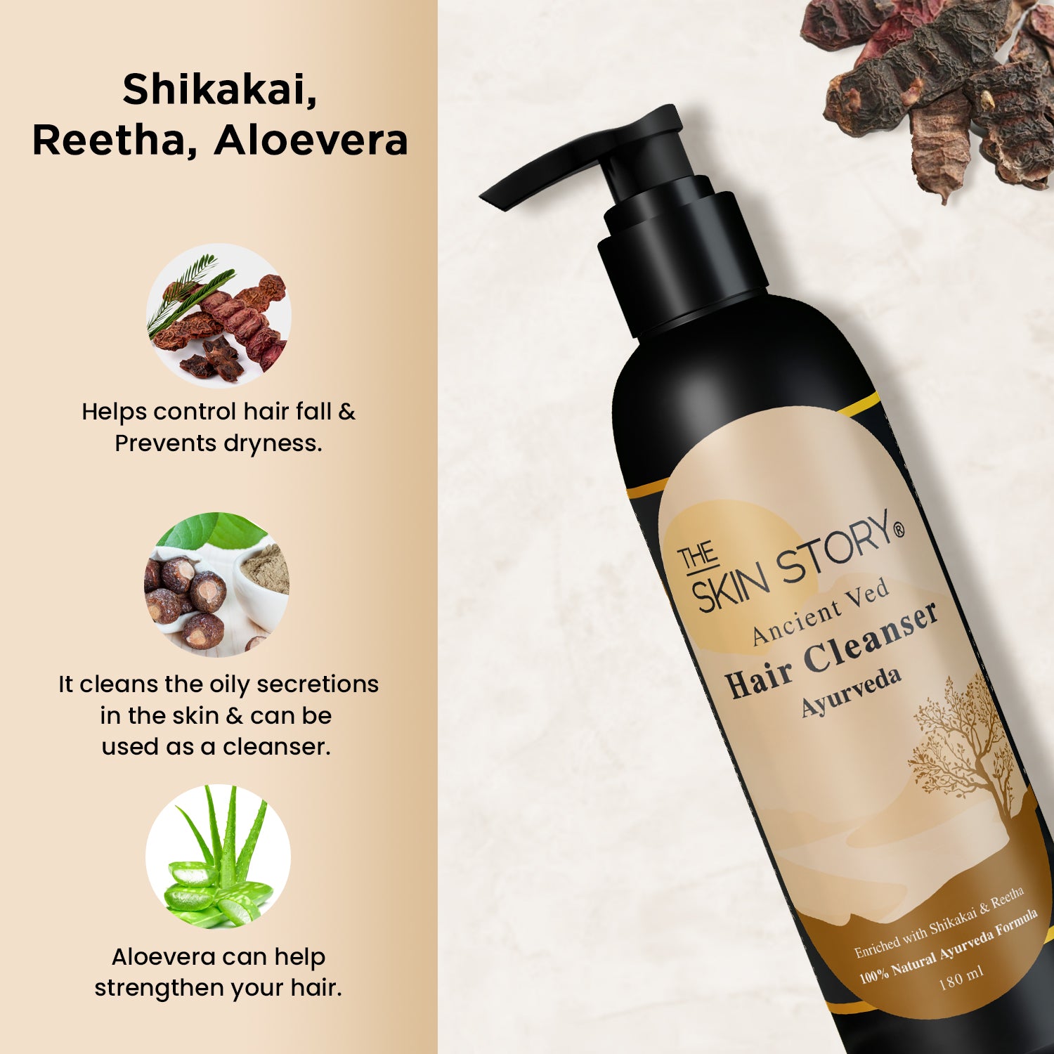 The Skin Story Ancient Ved Hair Cleanser | Ayurvedic Hair Cleanser | Amla, Brahmi & Bhringraj | 180 ml