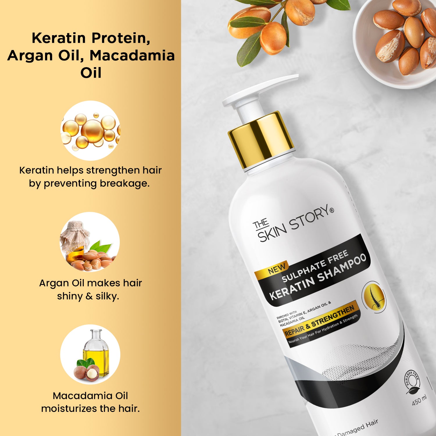 Sulphate Free Keratin & Biotin Shampoo | Soft & Frizz Free Hair | Split End & Damage Repair | For Dry Hair | 450ml