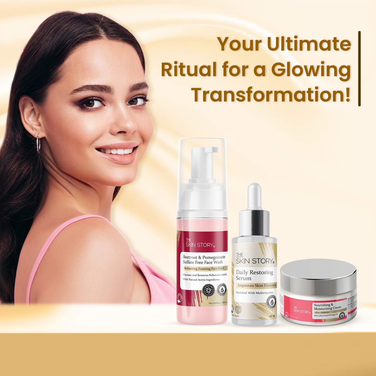 The Skin Story Youth Restoring Set (WRM) (The Skin Story Beetroot Foaming Facewash, 100ml The Skin Story Restoring Serum, 40ml The Skin Story Nourishing & Moisturising Cream, 50g)