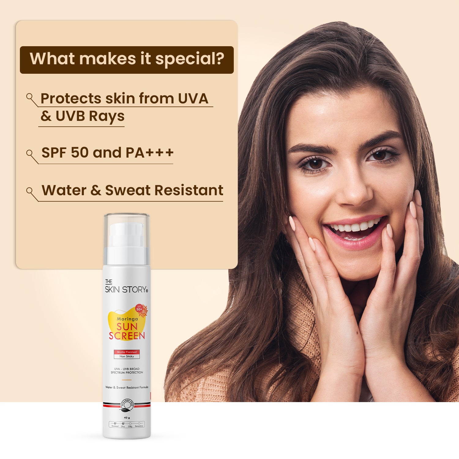 Moringa Sunscreen | SPF 50 | Broad Spectrum | UVA & UVB Protection | 40g