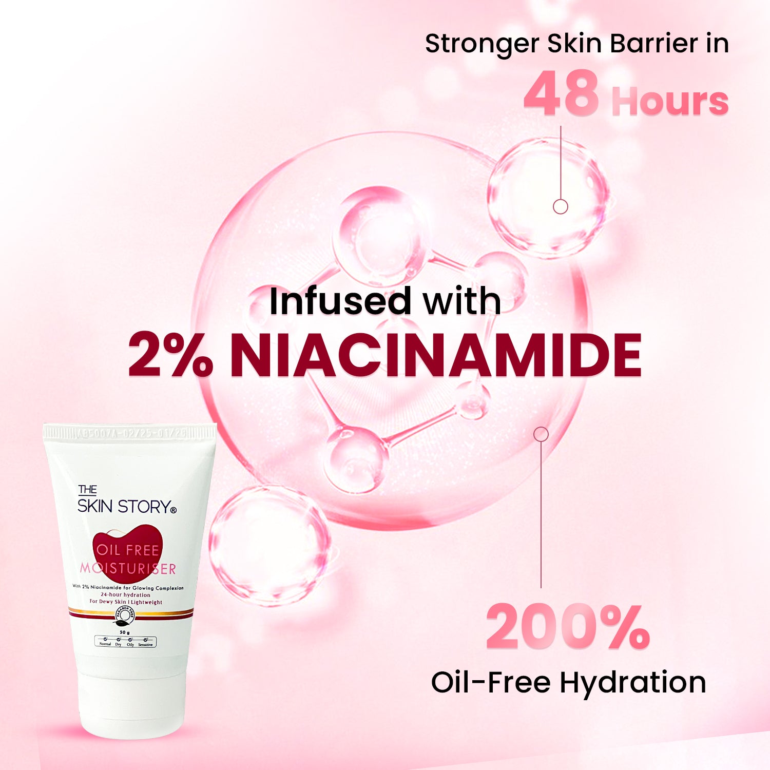 2% Niacinamide Oil Free Moisturiser for Glowing Complexion 24 hour hydration for plump dewy skin 50g
