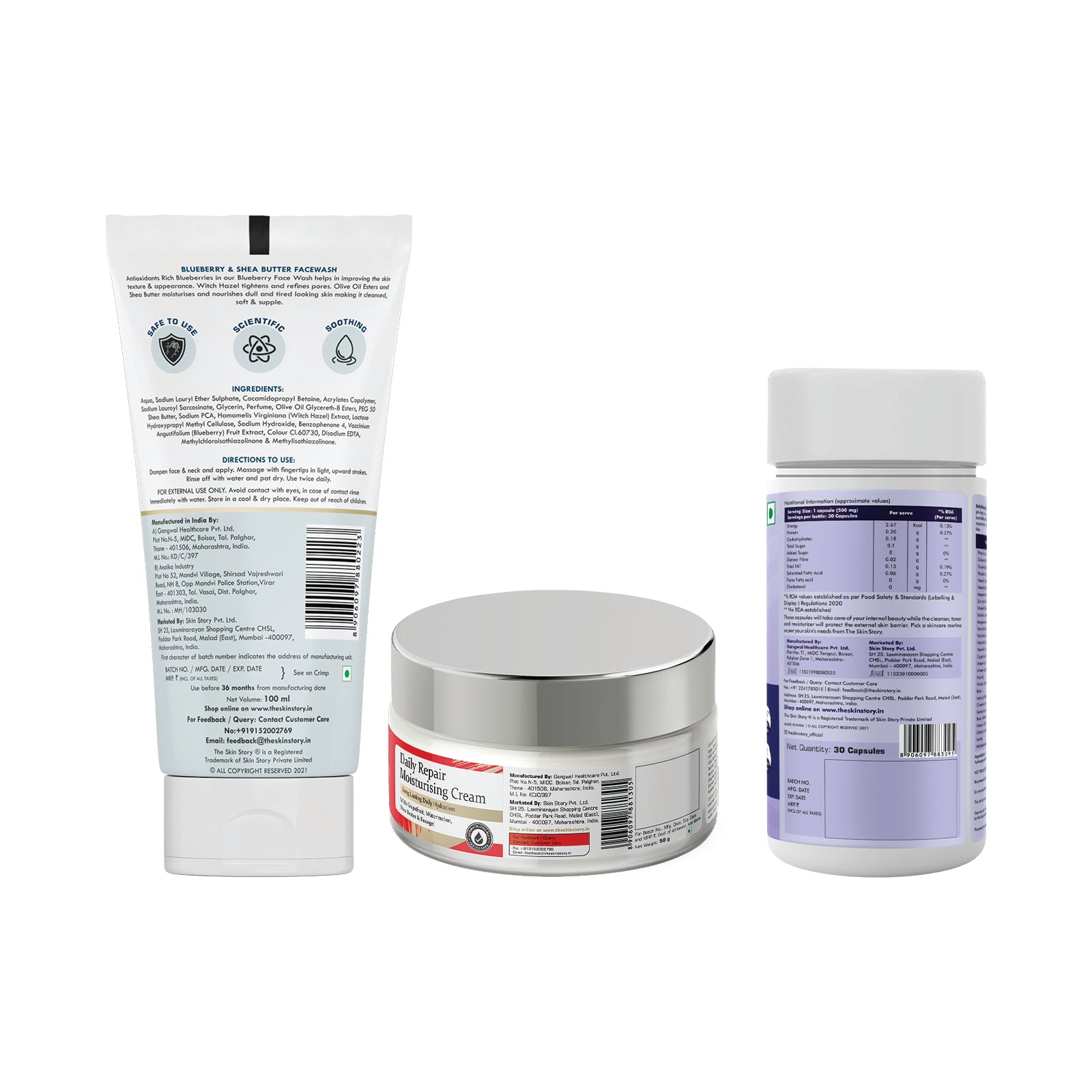 Complete Care Combo | Blueberry Facewash | Daily Repair Cream | Daily Beauty Multivitamin Tablets | For Normal to Dry Skin