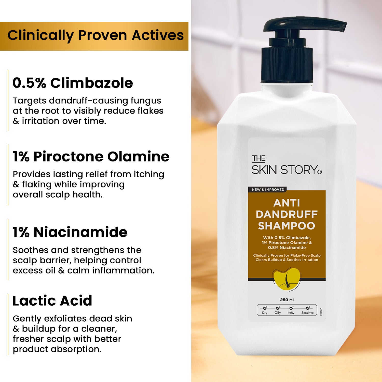 Anti Dandruff Shampoo Flake-Free with 0.5% Climbazole & 1% Niacinamide 250ml