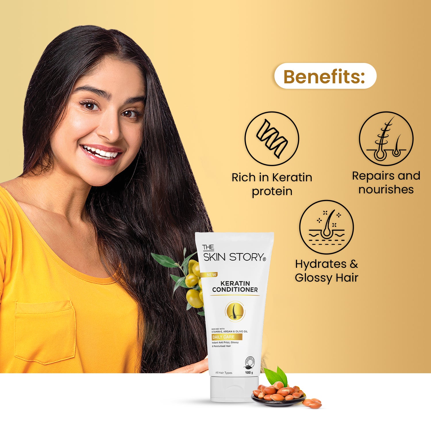 Keratin Conditioner | For Soft & Silky Hair | Anti Frizz for All Hair Types | Split Ends & Damage Repair | 100g