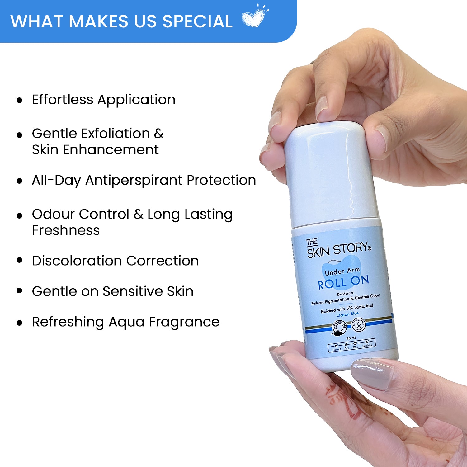 Under Arm Roll On Lactic Acid 5% Odour Control & Reduces Underarm Pigmentation 20 ml