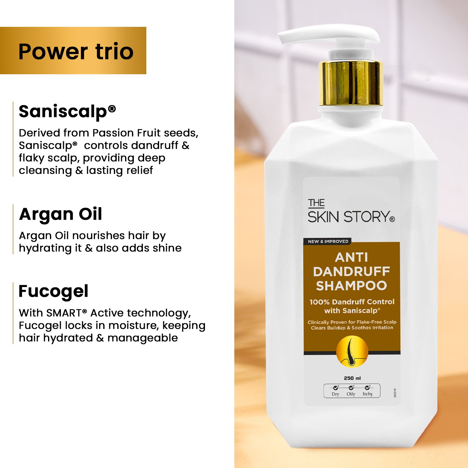 Dandruff Control Shampoo Flake-Free & Hydrating Saniscalp & Argan Oil Formula 250ml