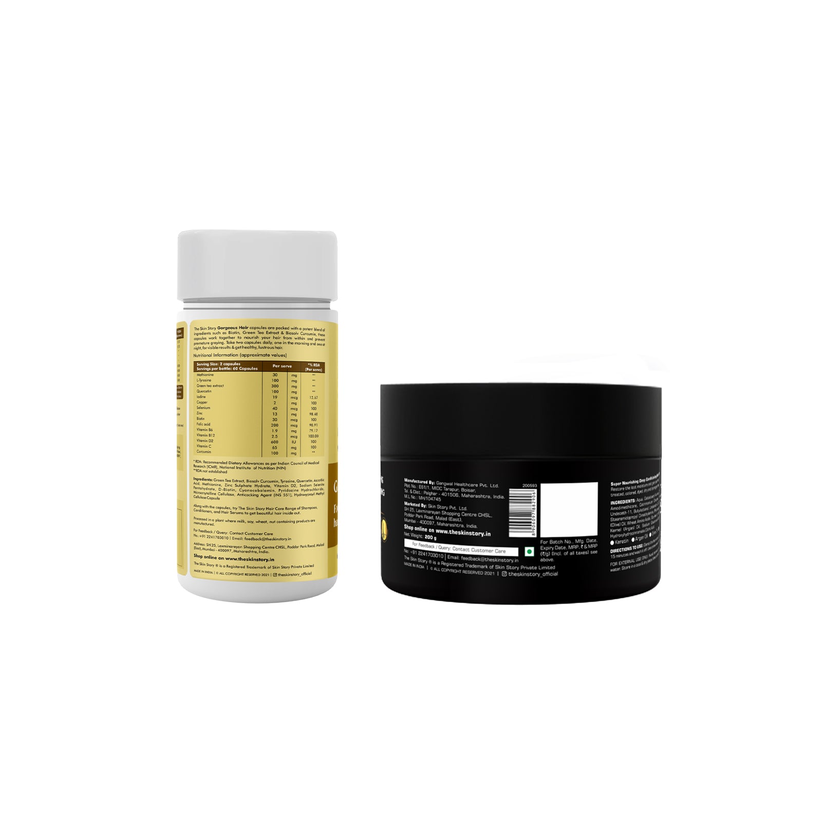 The Skin Story Nourishing Hair Care Duo | for Healthy and Beautiful Hair | Gorgeous Hair Multivitamin Capsules, Heat Protection Serum |