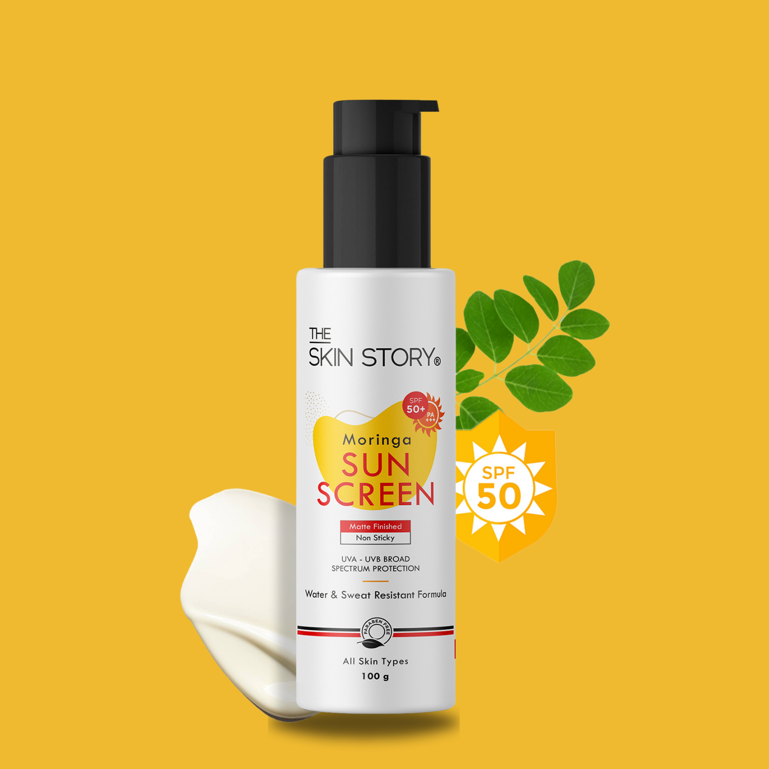 Broad Spectrum Sunscreen | UVA & UVB Protection | All Skin Types | SPF 50 | Moringa Oil | 100g
