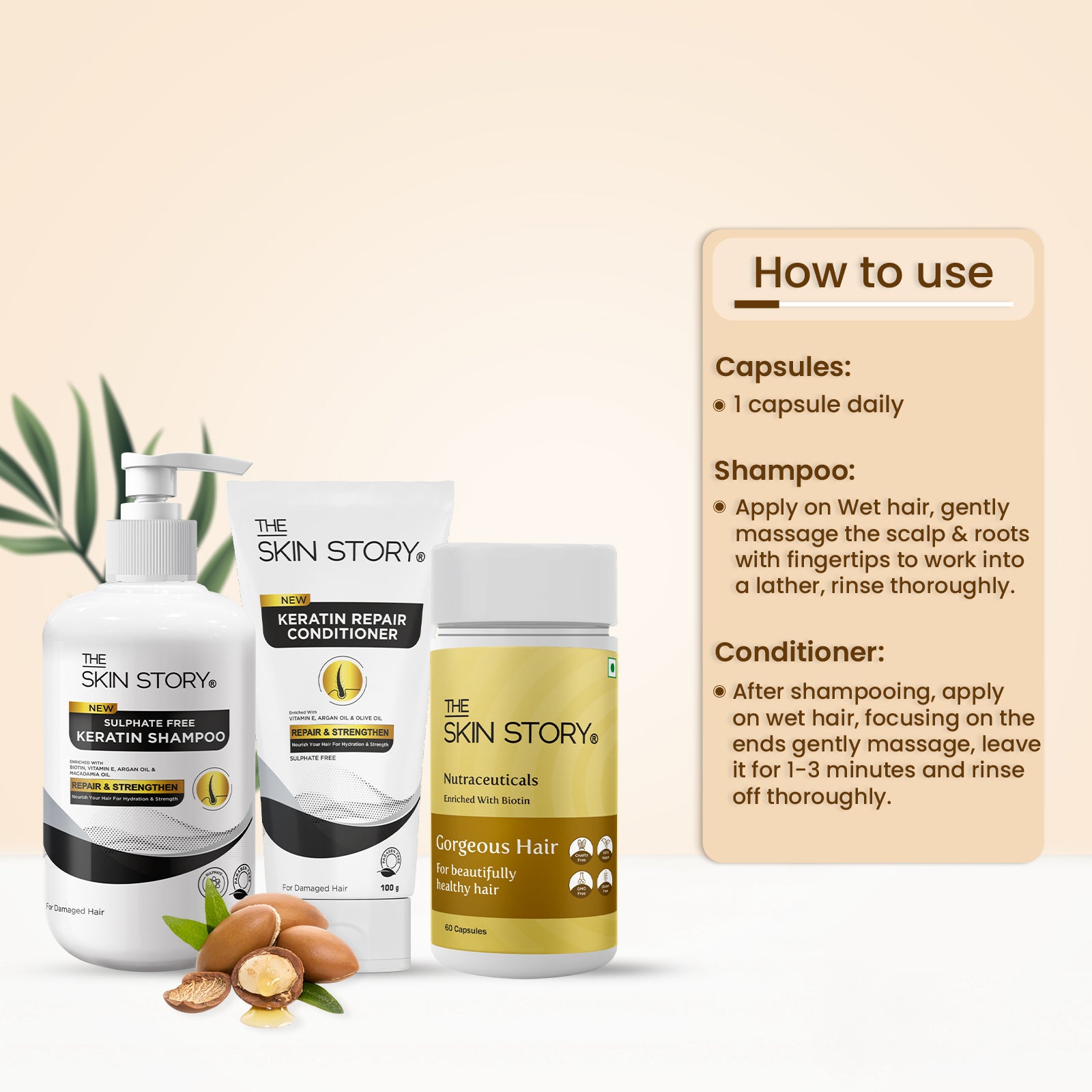 Damage Repair Hair Combo | Gorgeous Hair Multivitamins for hair, Sulfate Free Shampoo and Conditioner for Damaged and Chemically Treated Hair