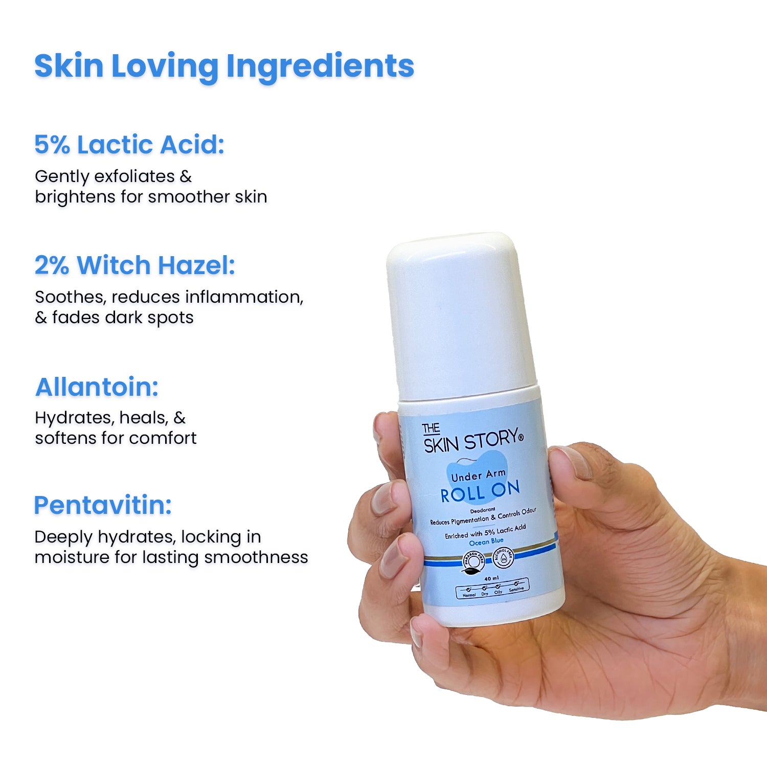 Under Arm Roll On Lactic Acid 5% Odour Control & Reduces Underarm Pigmentation 20 ml