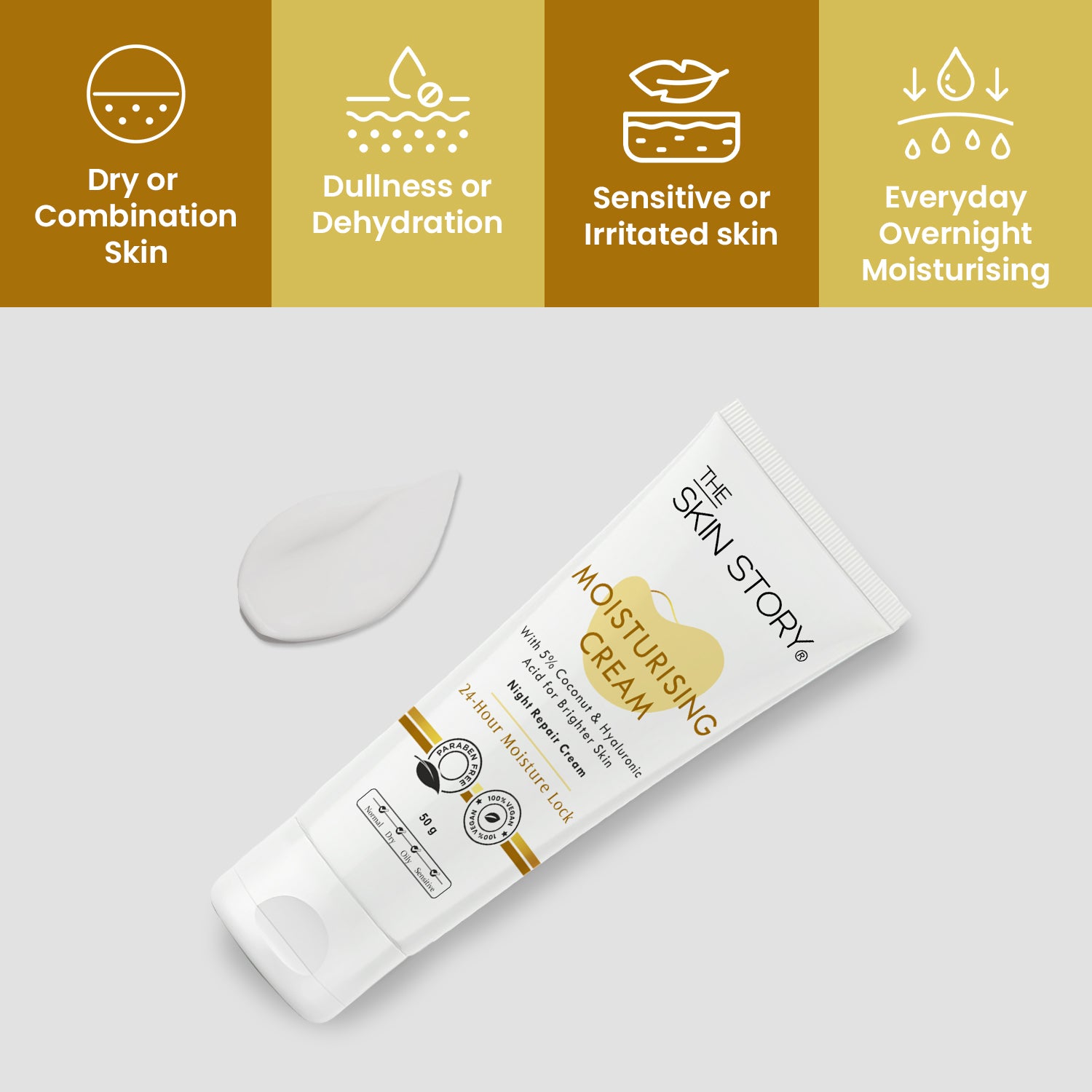 Moisturising Night Cream 5% Coconut Oil Deep Nourishing & Brightening 50g