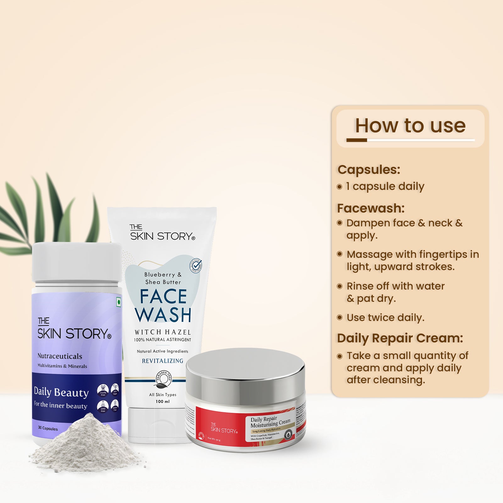 Complete Care Combo | Blueberry Facewash | Daily Repair Cream | Daily Beauty Multivitamin Tablets | For Normal to Dry Skin