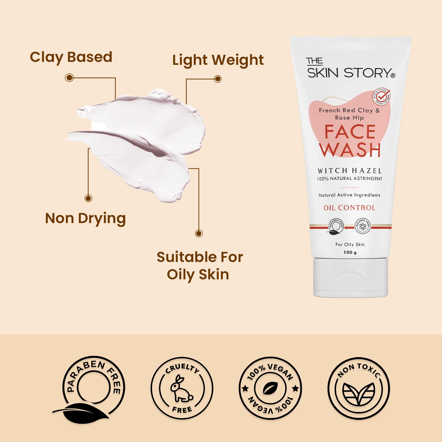 Oil Control Facewash | Sensitive & All Skin Types | French Red Clay & Rosehip | 100g