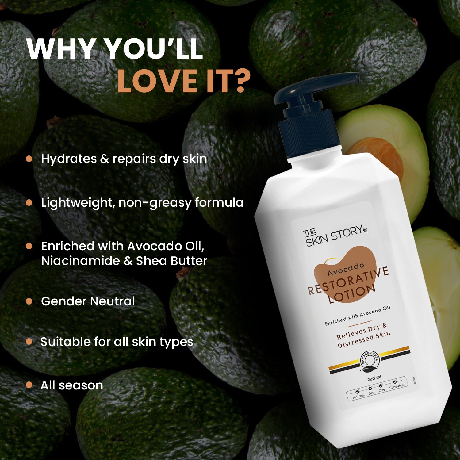 Avocado Restorative Lotion | Intense Hydration | Avocado Oil & Shea Butter | 280ml