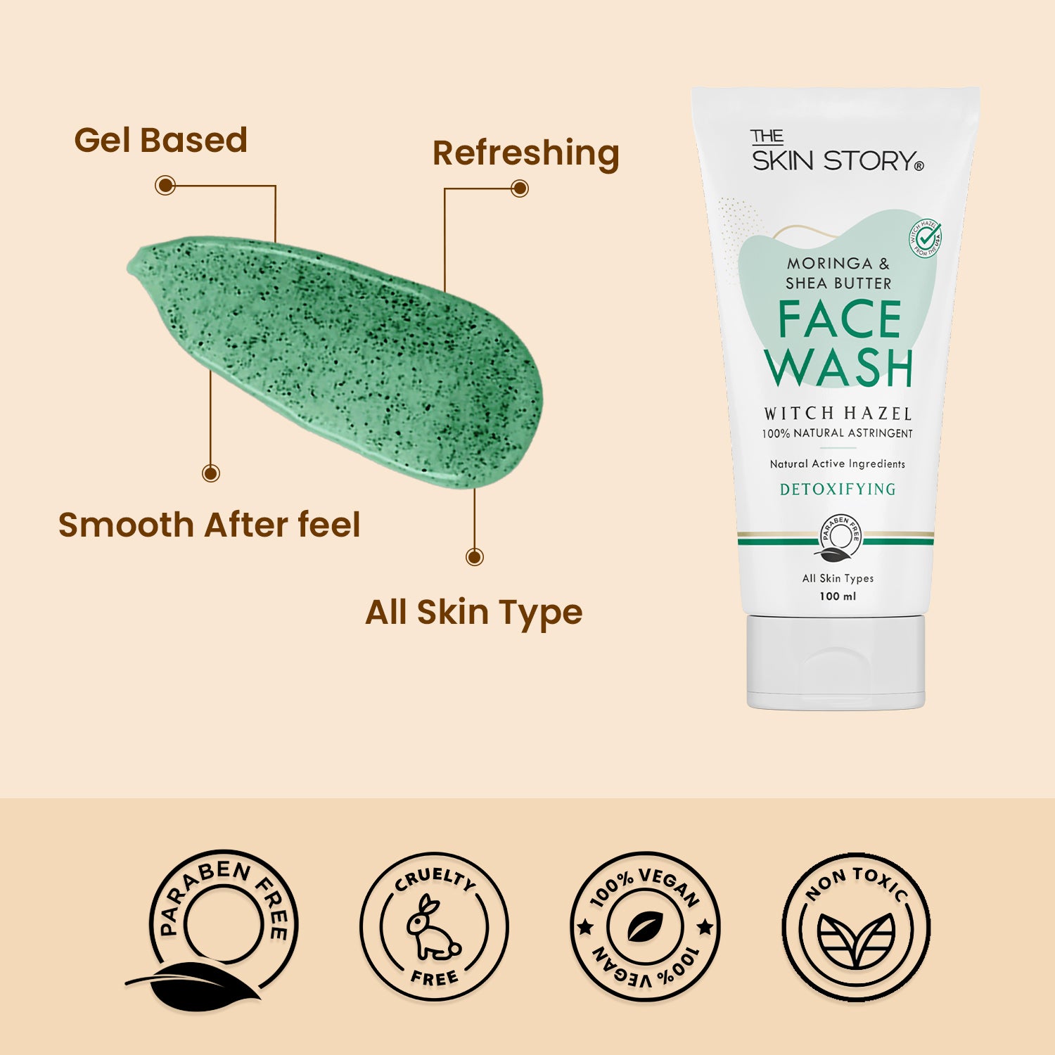Pore Cleansing Facewash | Non-Drying & Moisturising | All Skin Types | Moringa & Shea Butter | 100ml