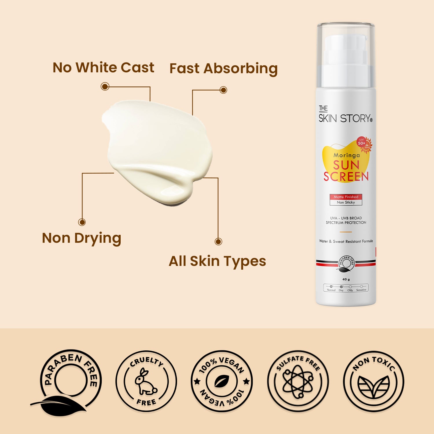 Moringa Sunscreen | SPF 50 | Broad Spectrum | UVA & UVB Protection | 40g