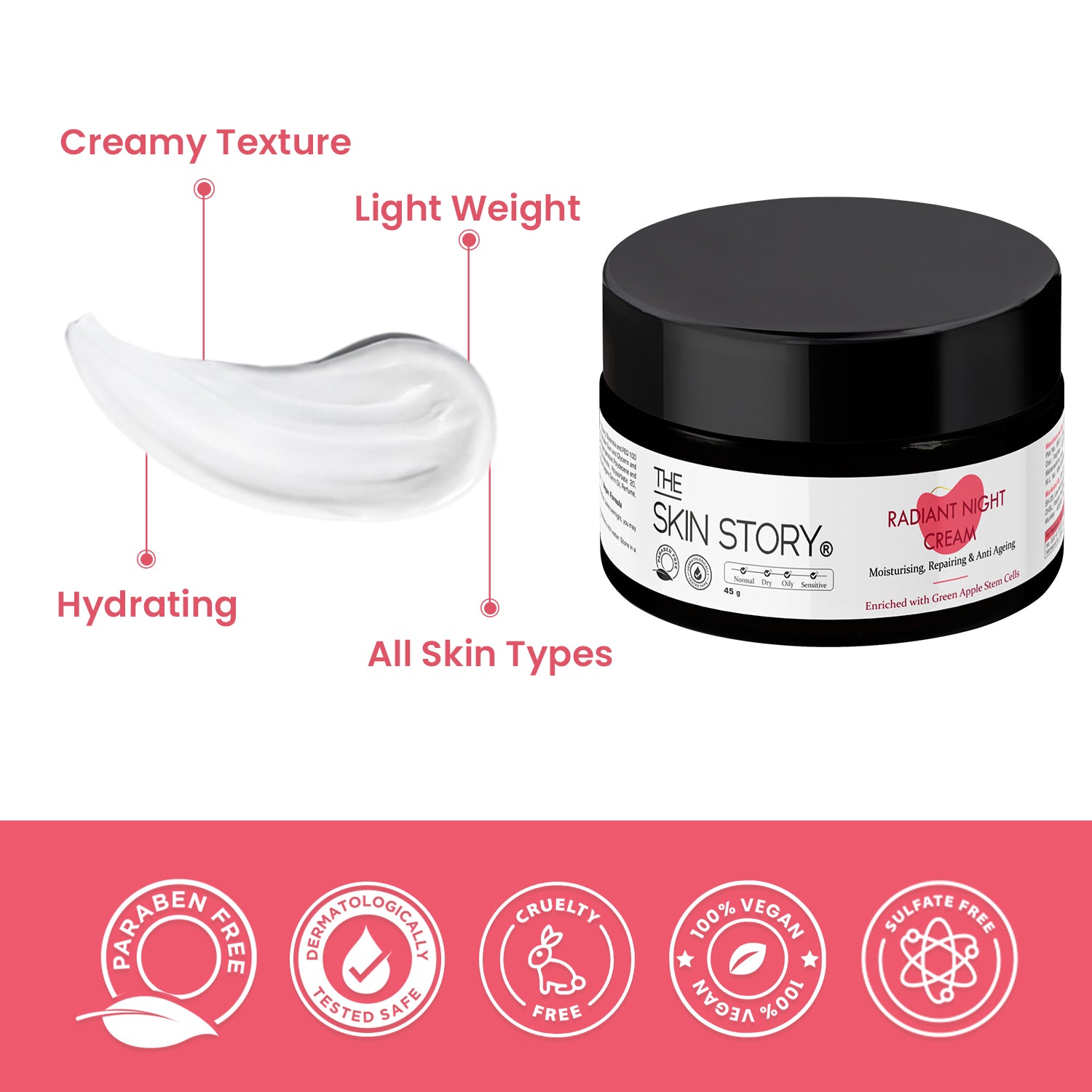 Radiant Night Cream | Fights Fine Lines & Wrinkles | Green Apple Stem Cells | 45g