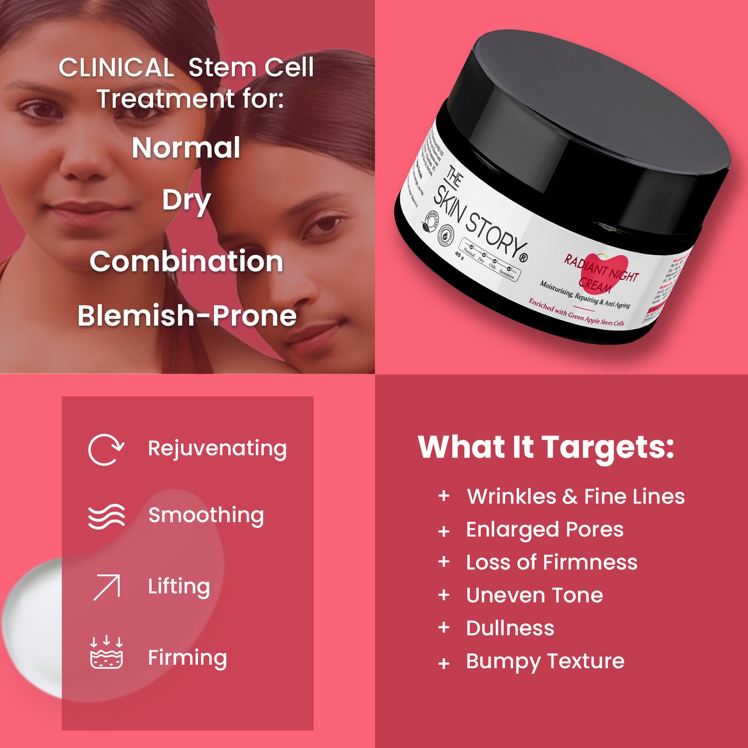 Radiant Night Cream | Fights Fine Lines & Wrinkles | Green Apple Stem Cells | 45g