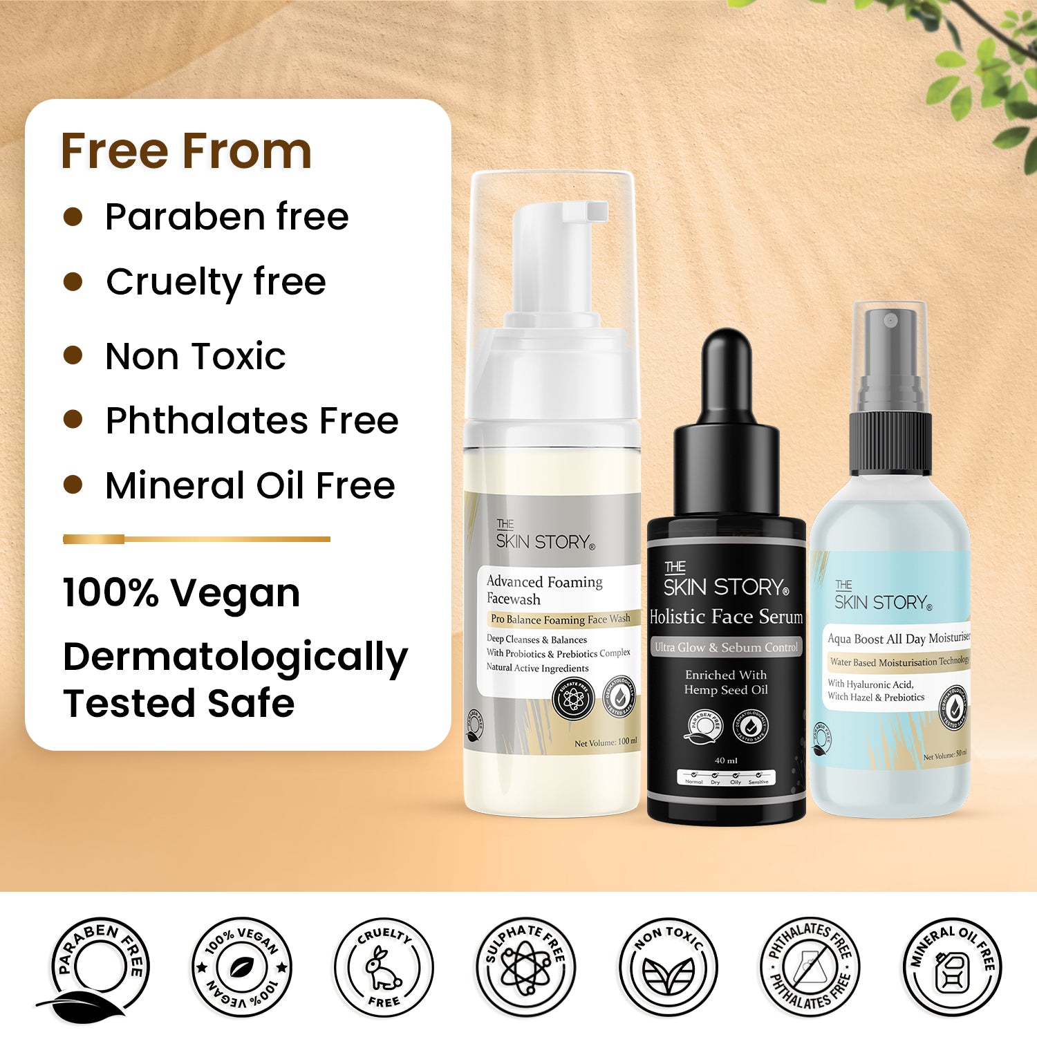 The Skin Story Oil Control Essentials Trio (CTM) (The Skin Story Advanced Foaming Facewash, 100ml The Skin Story Holistic Serum, 40ml The Skin Story Aqua Boost Moisturiser, 50ml)