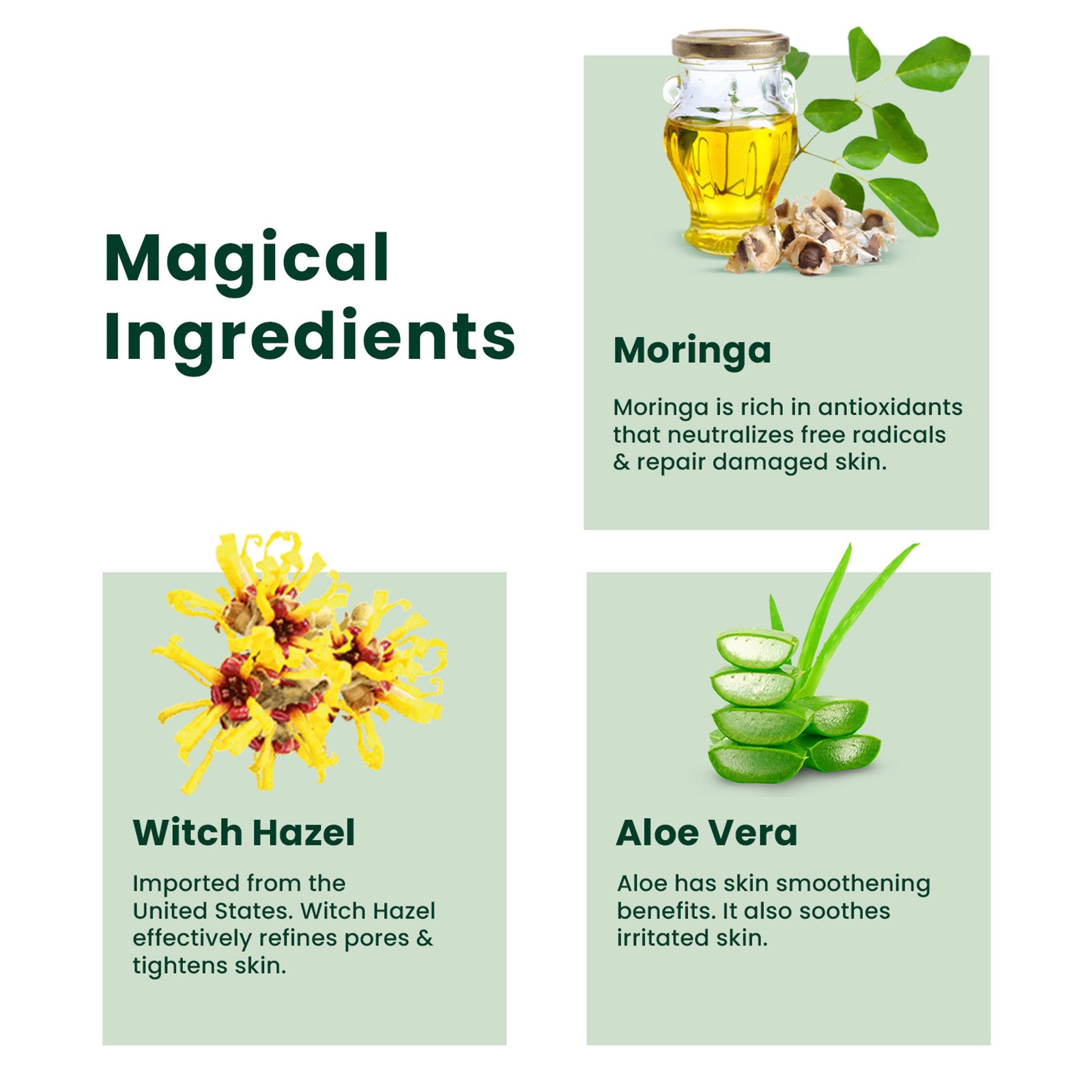 Face Toner Soothing & Pore Minimising Hydrates Skin Moringa Witch Hazel 100ml