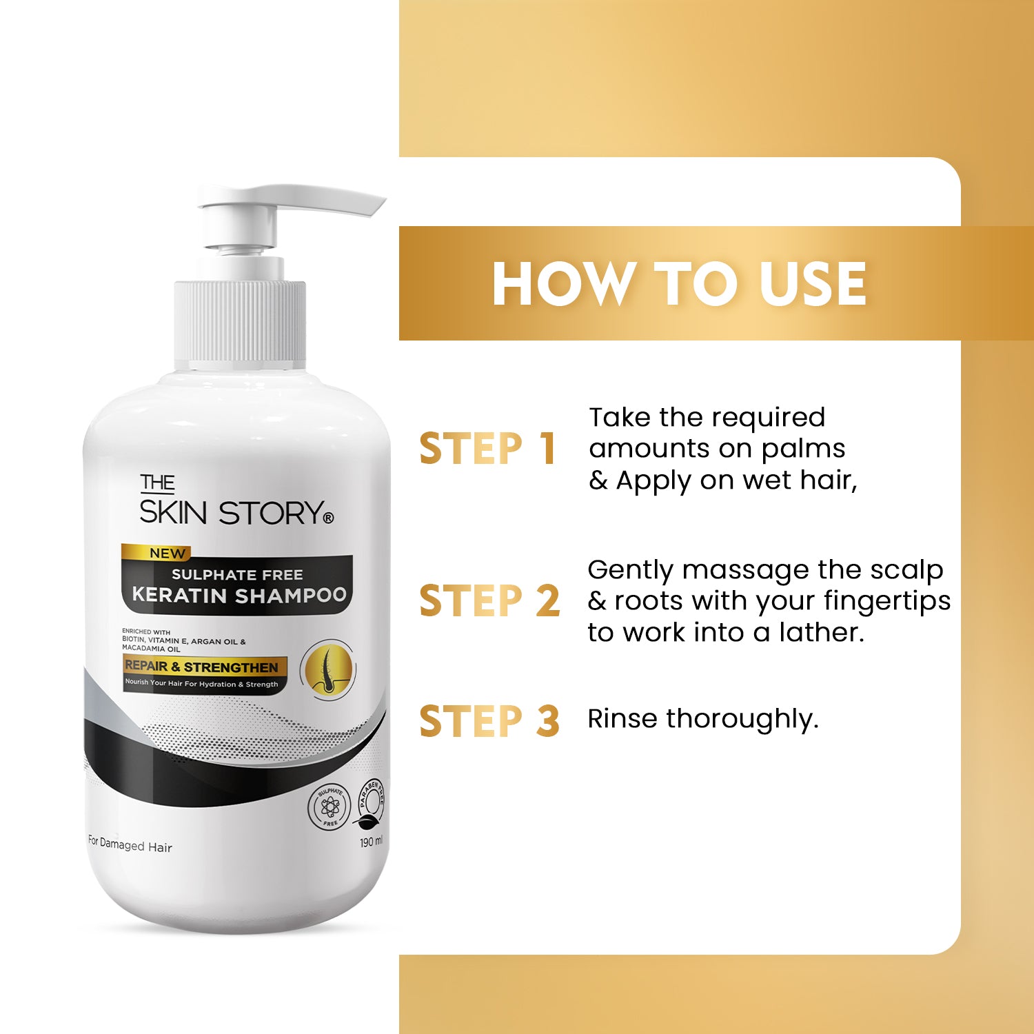 Sulphate Free Keratin Shampoo | Soft & Frizz Free Hair | Split End & Damage Repair | For Dry Hair | 190ml