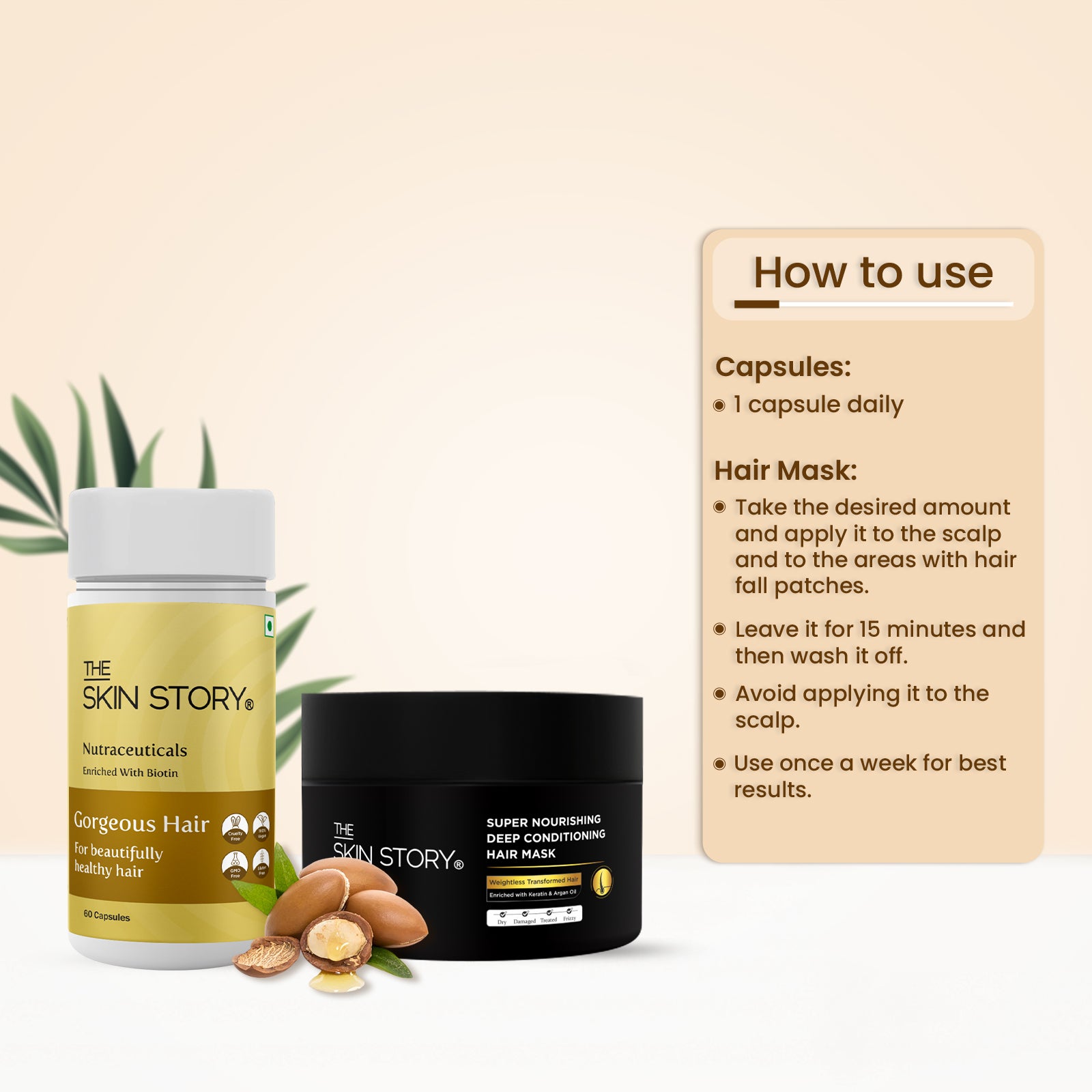 The Skin Story Nourishing Hair Care Duo | for Healthy and Beautiful Hair | Gorgeous Hair Multivitamin Capsules, Heat Protection Serum |