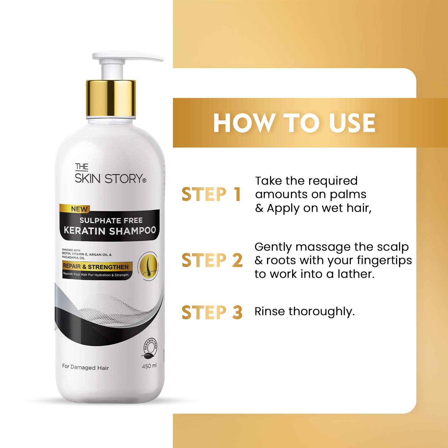 Sulphate Free Keratin & Biotin Shampoo | Soft & Frizz Free Hair | Split End & Damage Repair | For Dry Hair | 450ml