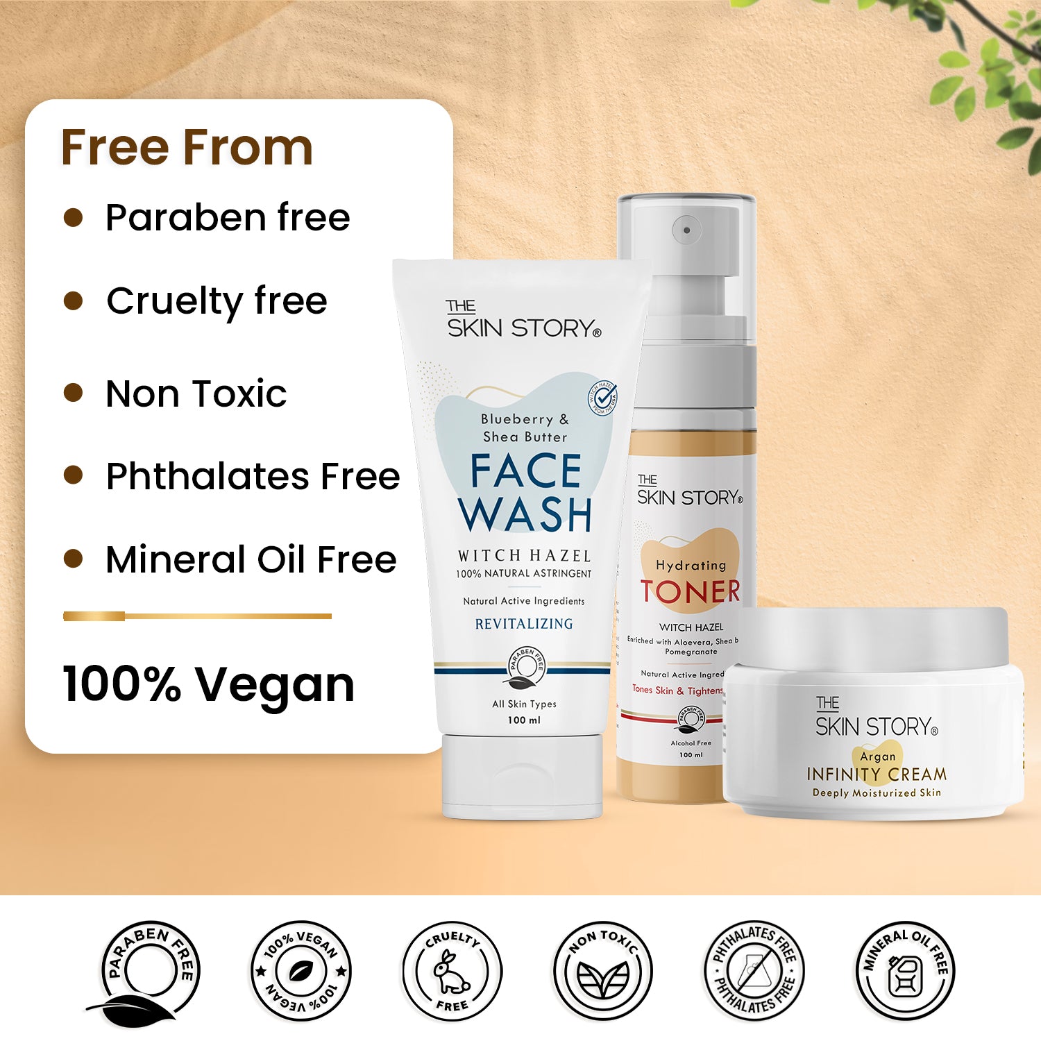 The Skin Story Simple Skincare Trio (CTM) (The Skin Story Blueberry Facewash, 100g The Skin Story Witch Hazel Toner, 100ml The Skin Story Argan Infinity Cream, 50g)