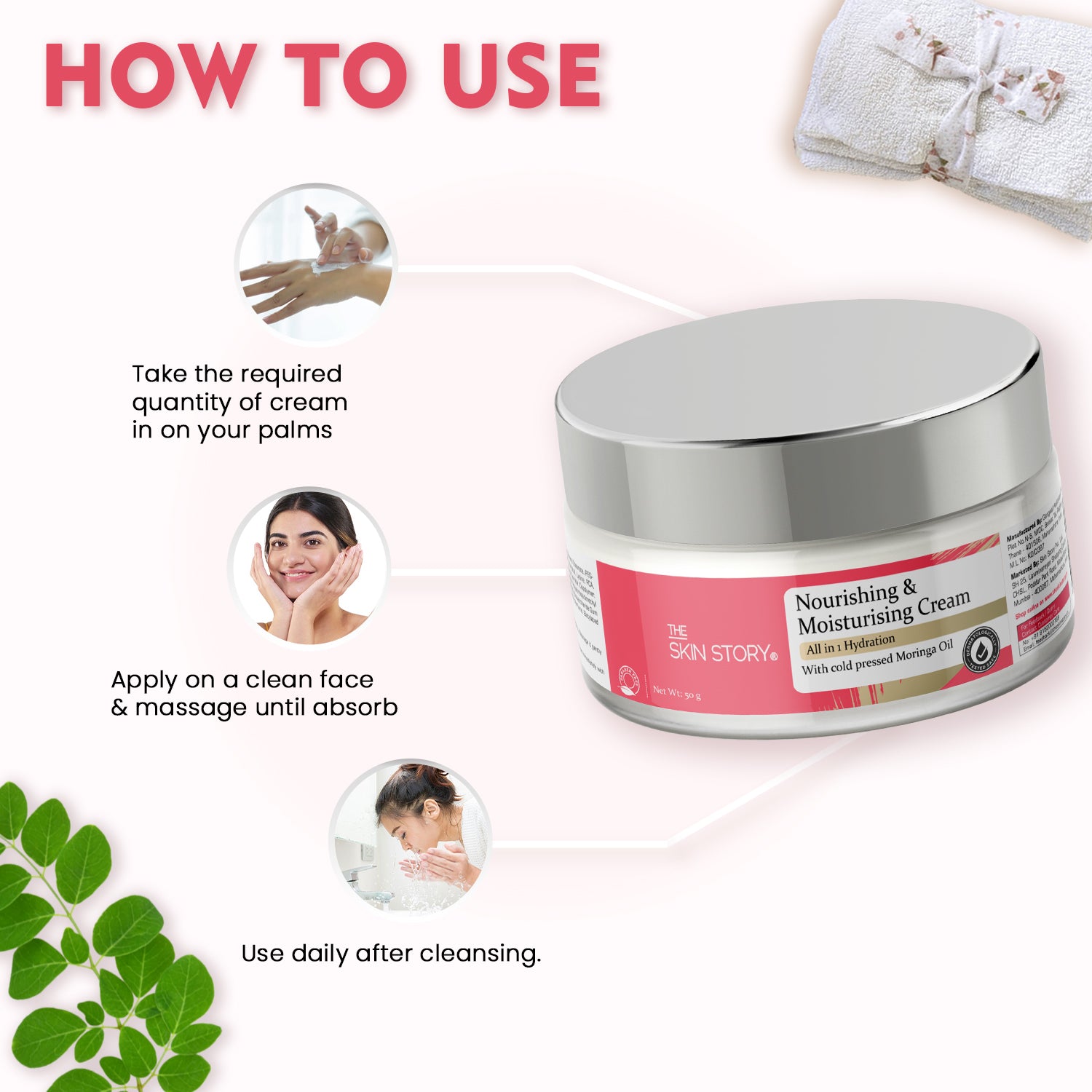 Moisturising Cream | Intense Hydration | Non Oily | All Skin Types | Moringa, Wheat Protein, Amino Acids | 50g