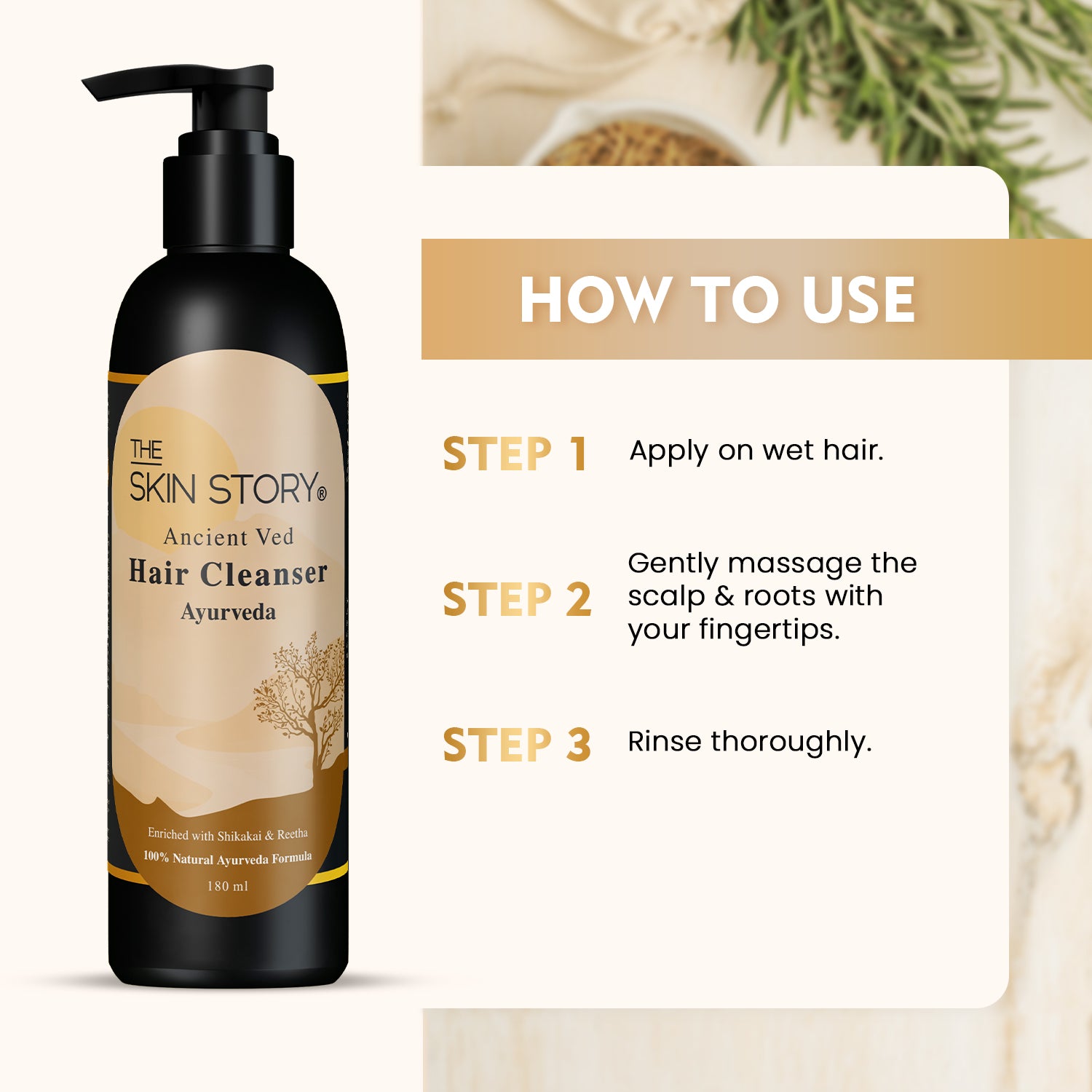 The Skin Story Ayurvedic Hair Shampoo | Amla, Brahmi &amp; Bhringraj | 100% All Natural, 180 ml