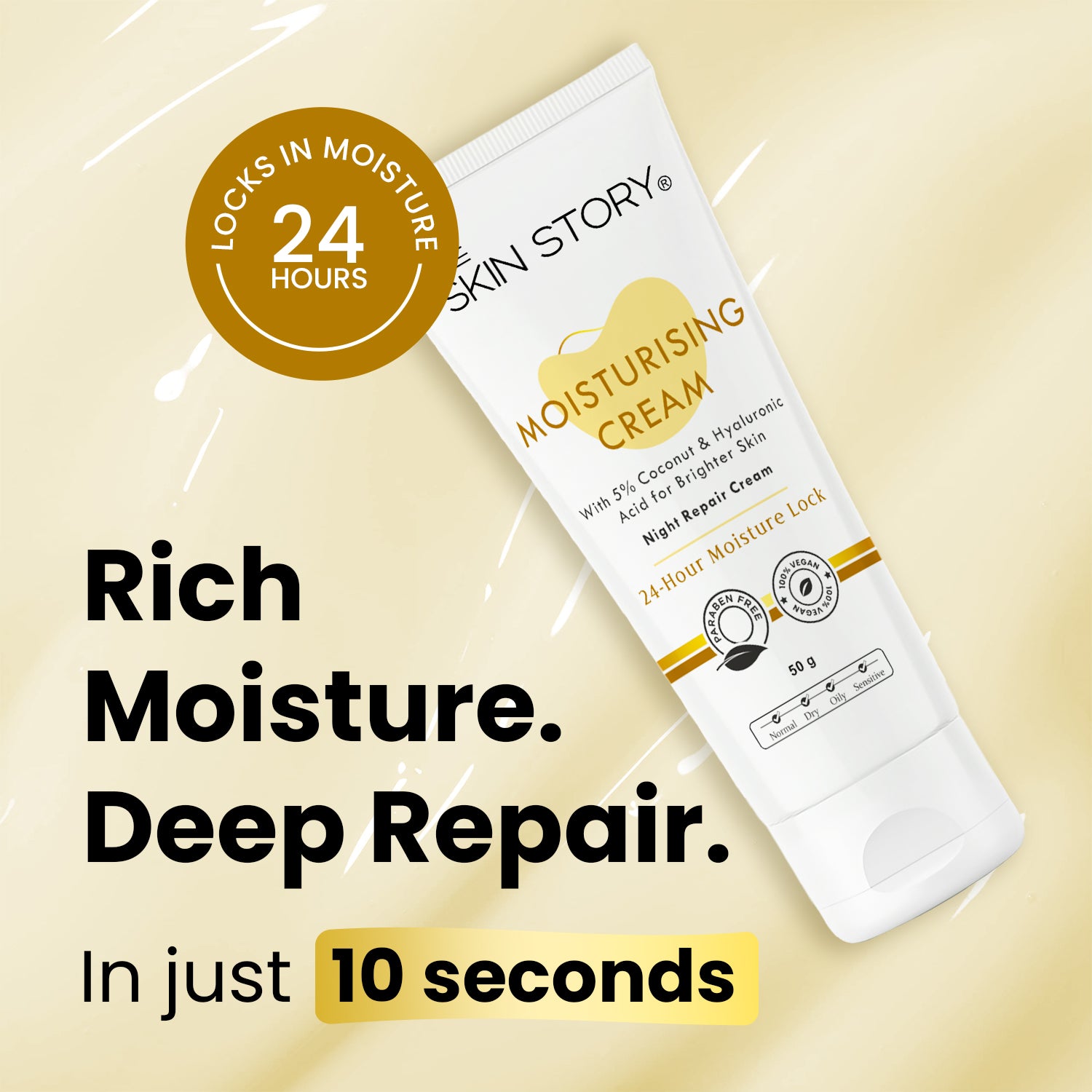 Moisturising Night Cream 5% Coconut Oil Deep Nourishing & Brightening 50g