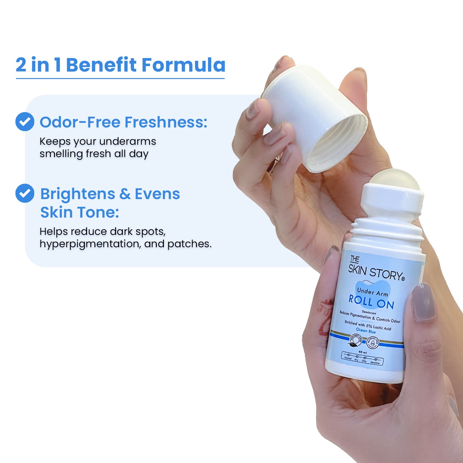 Under Arm Roll On Lactic Acid 5% Odour Control & Reduces Underarm Pigmentation 20 ml