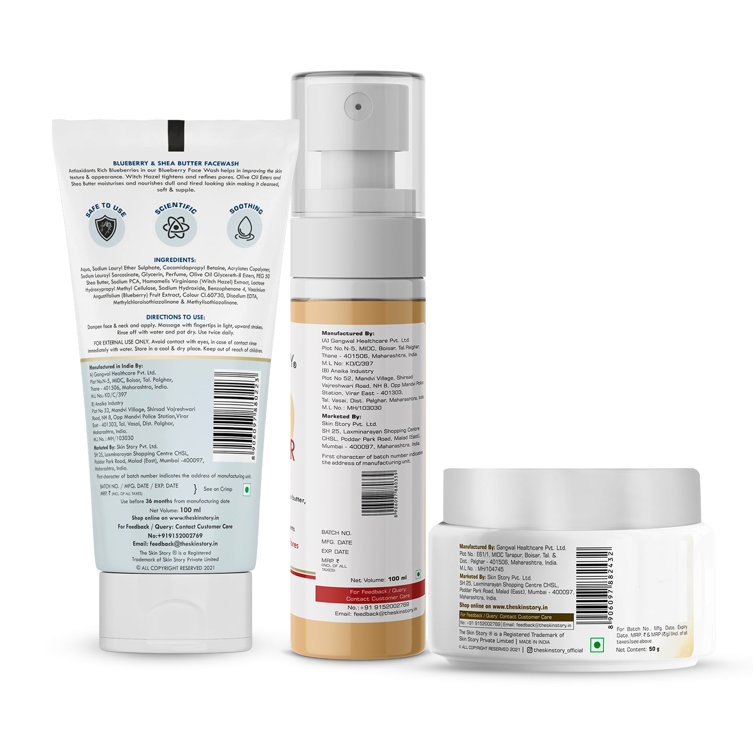 The Skin Story Simple Skincare Trio (CTM) (The Skin Story Blueberry Facewash, 100g The Skin Story Witch Hazel Toner, 100ml The Skin Story Argan Infinity Cream, 50g)