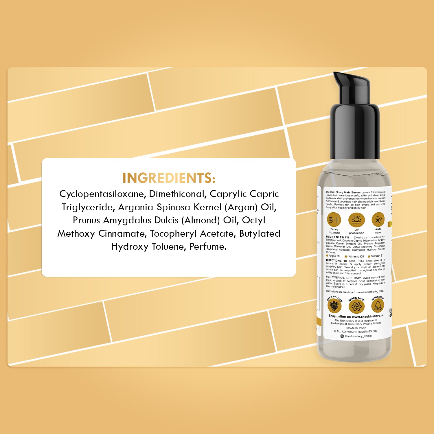 Anti-Frizz Hair Serum | Non-Sticky & UV Protection | Argan Oil & Almond Oil | 100ml