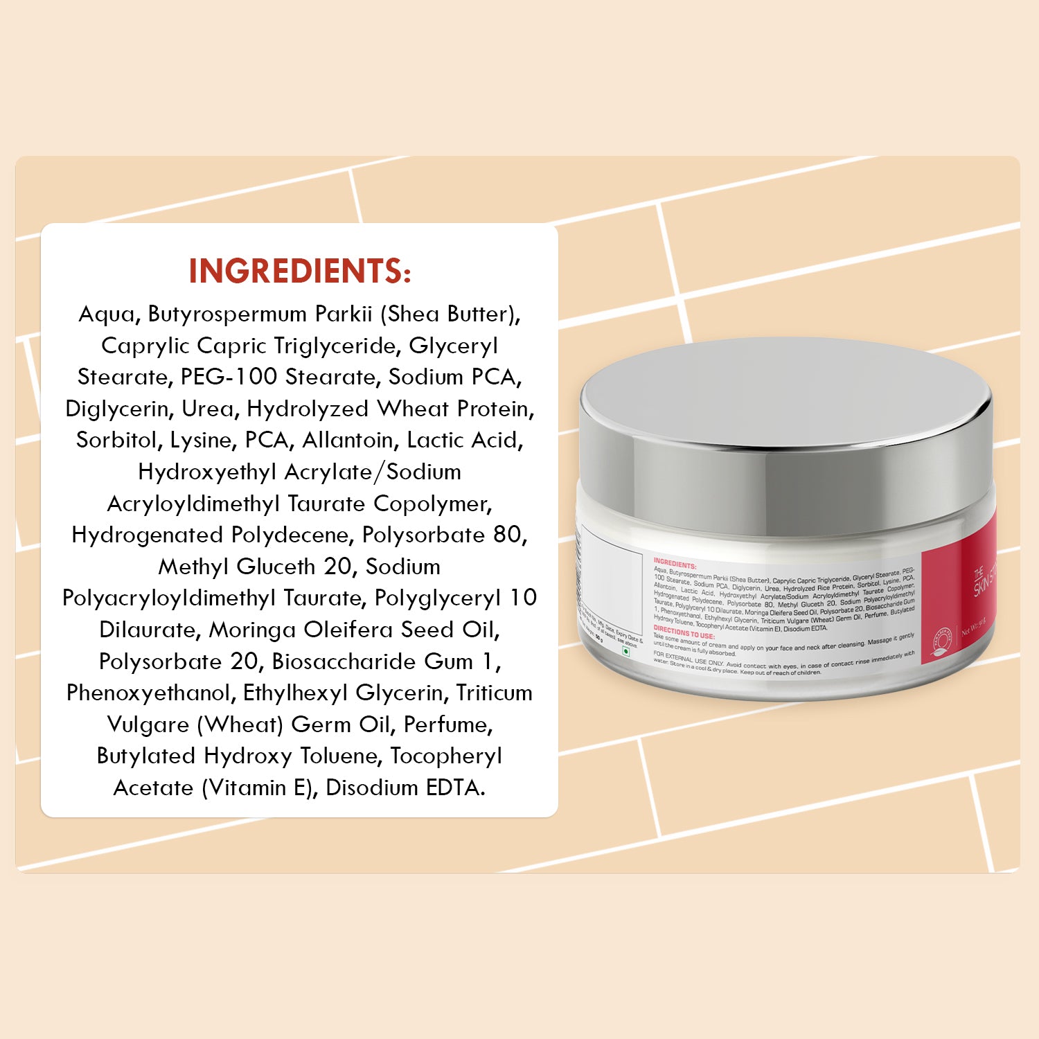 Moisturising Cream | Intense Hydration | Non Oily | All Skin Types | Moringa, Wheat Protein, Amino Acids | 50g