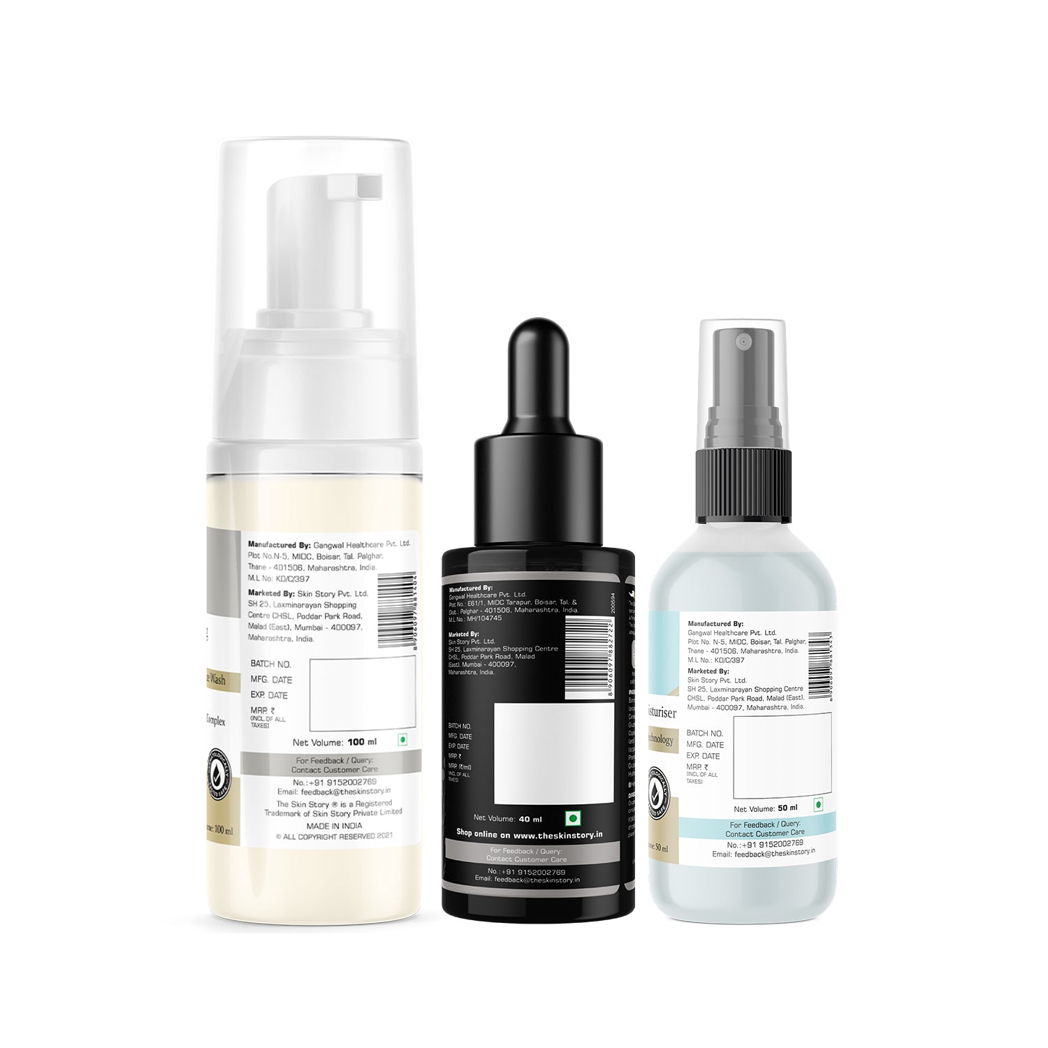 The Skin Story Oil Control Essentials Trio (CTM) (The Skin Story Advanced Foaming Facewash, 100ml The Skin Story Holistic Serum, 40ml The Skin Story Aqua Boost Moisturiser, 50ml)