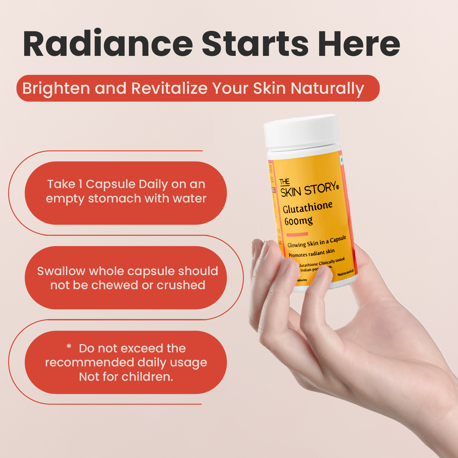 Glutathione Capsule 600mg | Promotes Even-Toned, Youthful Skin | 30 Capsules