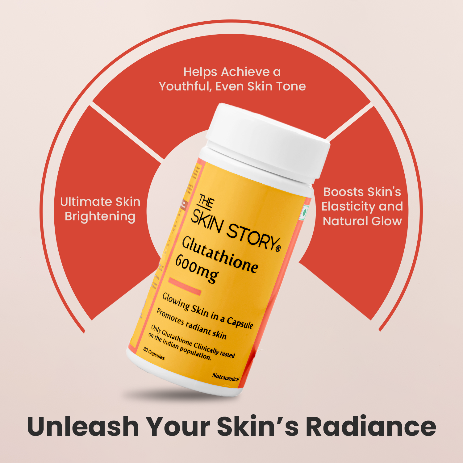 Glutathione Capsule 600mg | Promotes Even-Toned, Youthful Skin | 30 Capsules