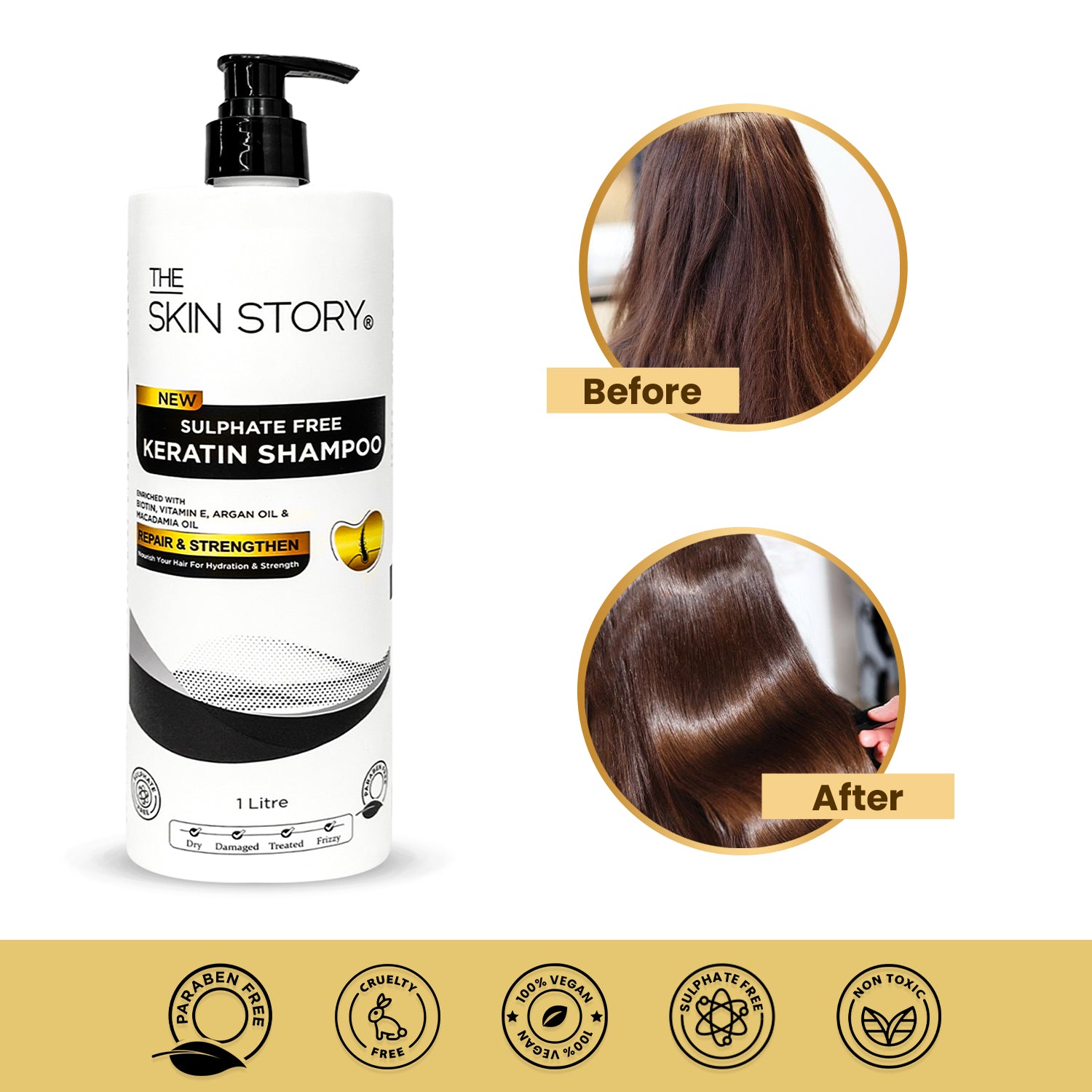 Sulphate Free Keratin & Biotin Shampoo Repairs Damaged Hair 1 Litre