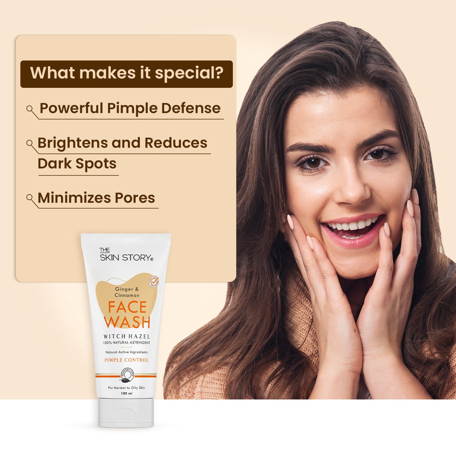 Pimple & Acne Control Face Wash | Fights Oil & Breakouts | Ginger, Cinnamon & Witch Hazel | 100ml