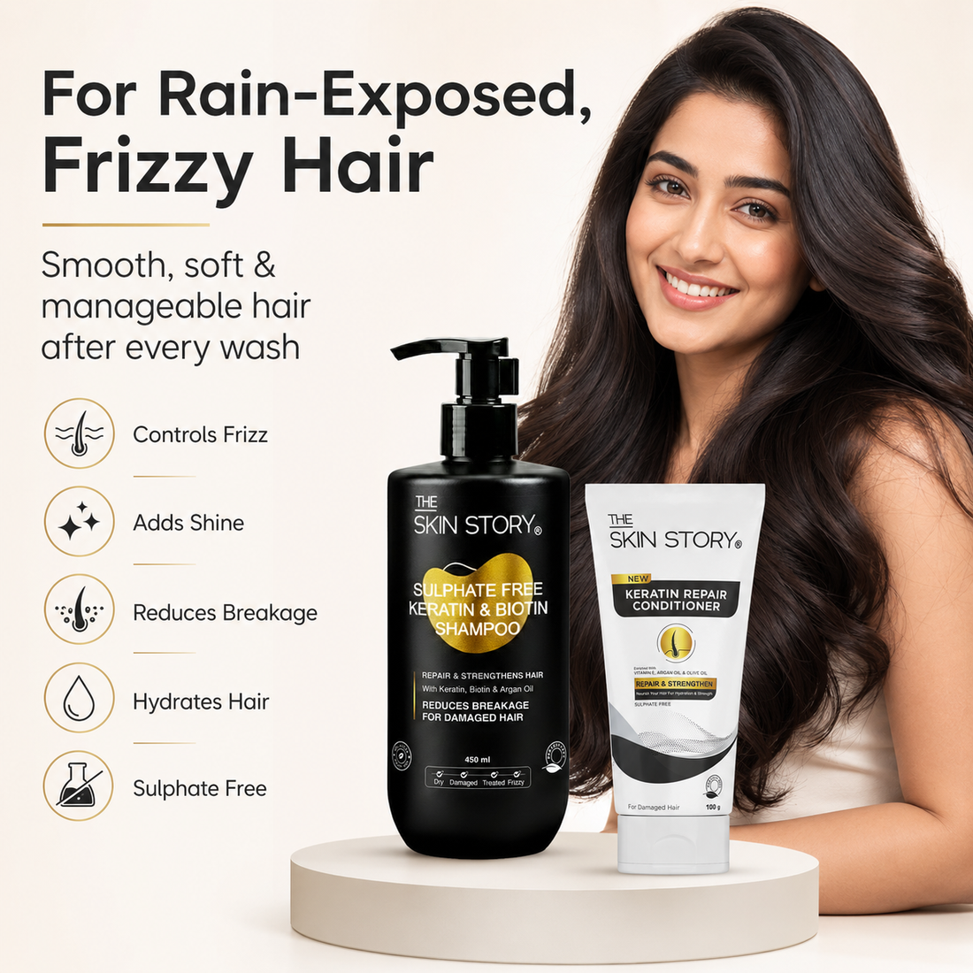 Monsoon Frizz Control Kit - Sulphate Free Keratin Shampoo (450ml) + FREE Keratin Repair Conditioner (100g)