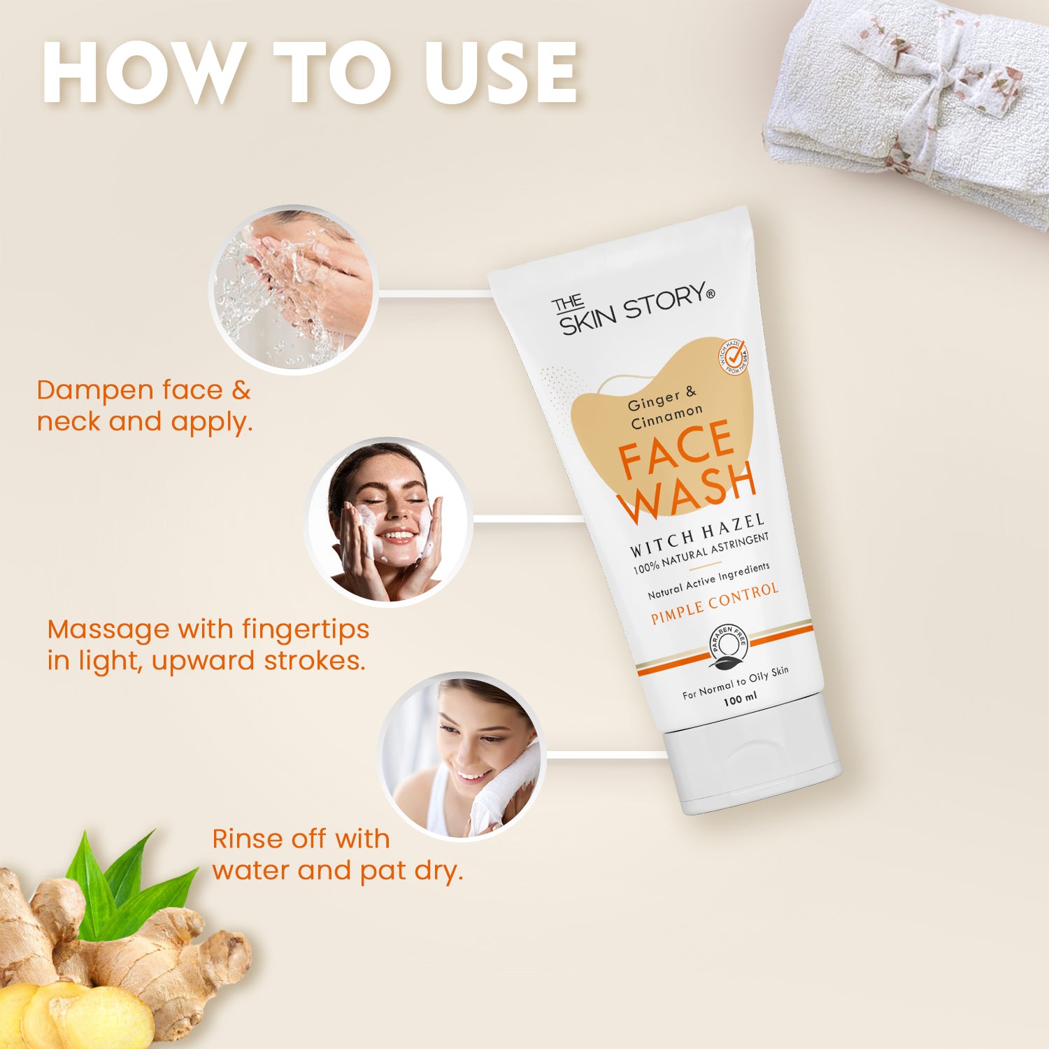 Pimple & Acne Control Face Wash | Fights Oil & Breakouts | Ginger, Cinnamon & Witch Hazel | 100ml