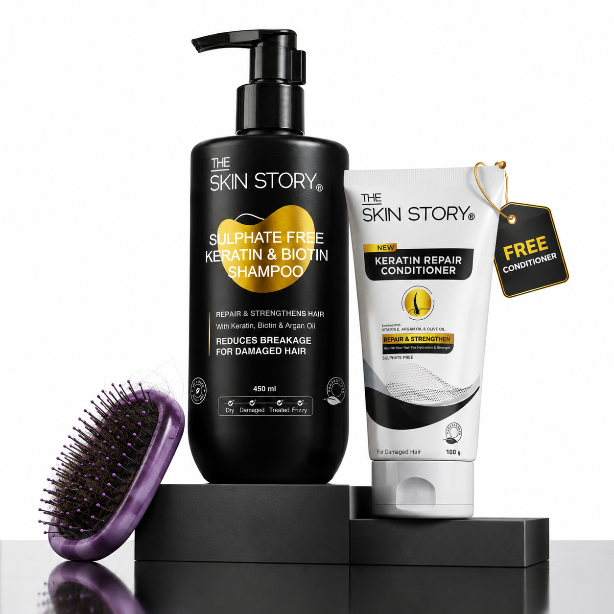 Hair Fall Control Combo - Sulphate Free Keratin Shampoo (450ml) + FREE Keratin Repair Conditioner (100g)