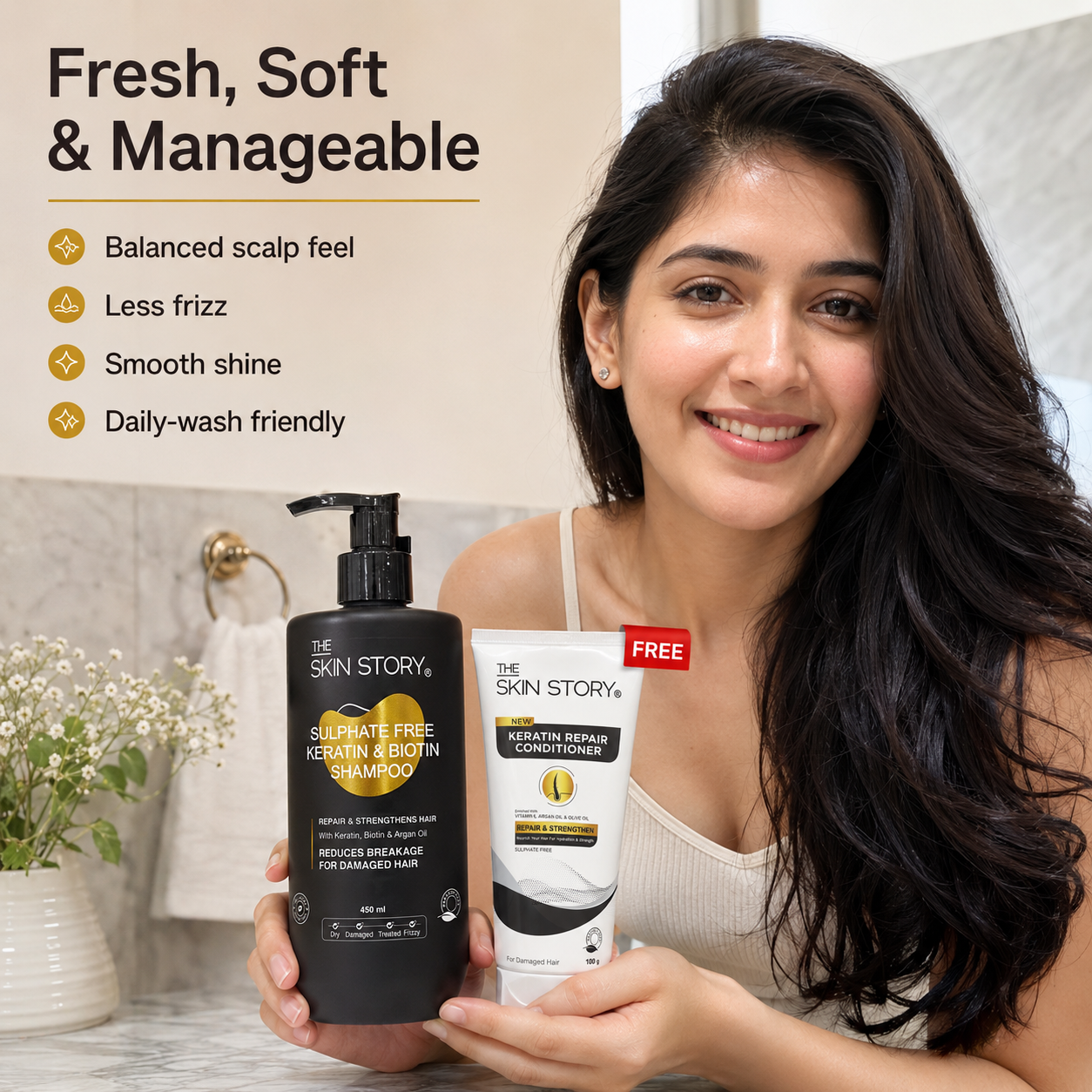 Hair Fall Control Combo - Sulphate Free Keratin Shampoo (450ml) + FREE Keratin Repair Conditioner (100g)