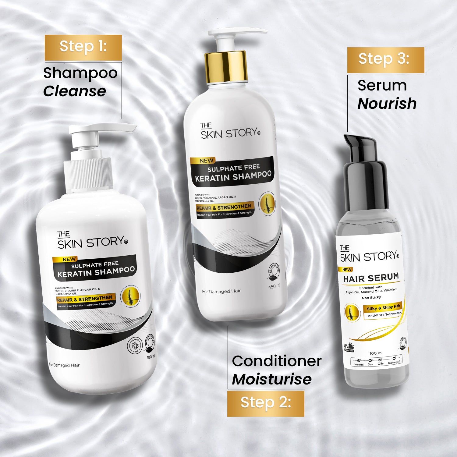 Sulphate Free Keratin Shampoo Strengthens & Repairs Keratin Vitamin E & Argan Oil 450ml